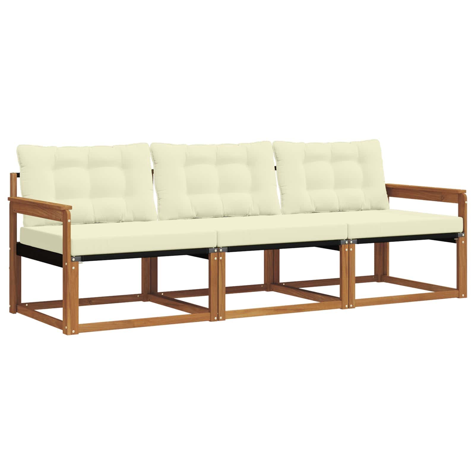 vidaXL Gartenlounge-Set Outdoor-Sofagarnitur 3 Stk. Natur und Creme, (3-tlg)