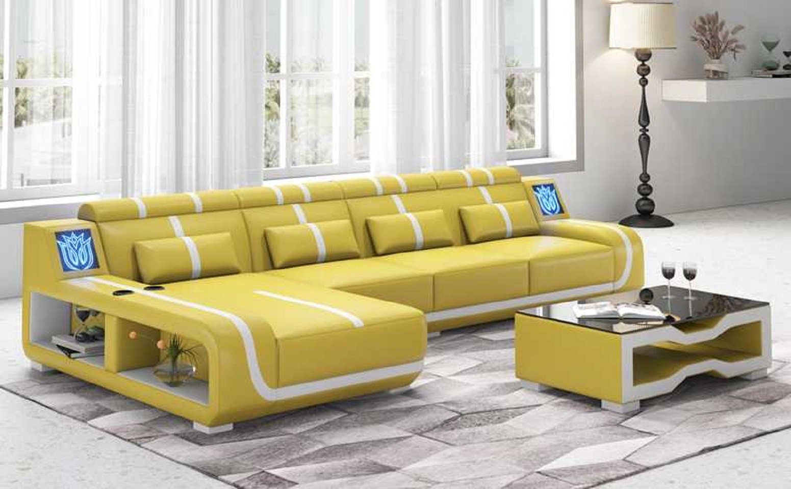 JVmoebel Ecksofa Design Ecksofa Couch L Form Liege Modern Sofa couchen, 3 Teile, Made in Europe Gelb