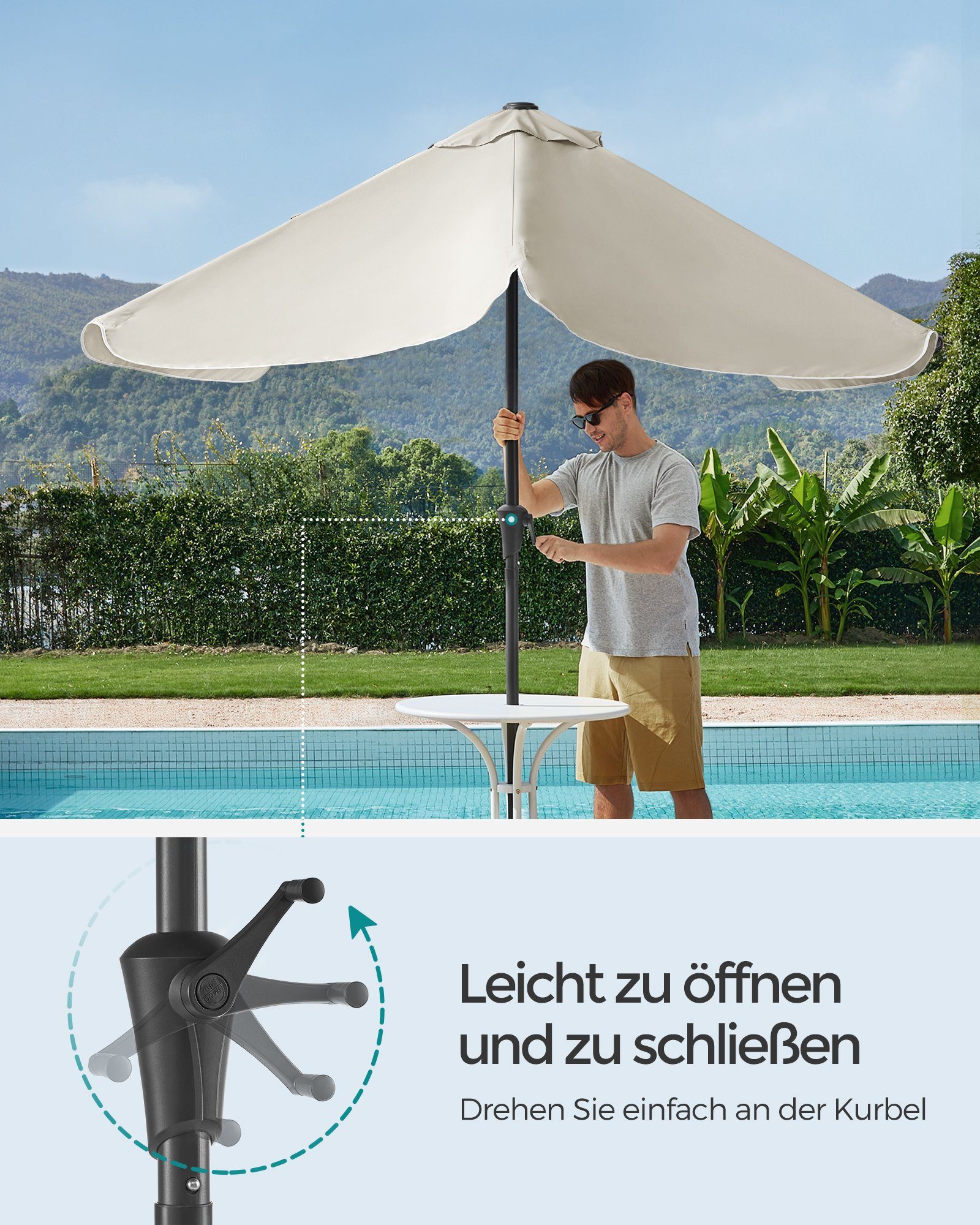 SONGMICS Sonnenschirm, LxB: 200,00x150,00 cm, Balkonschirm, UPF 50+, beidseitig um 30° knickbar, ohne Ständer