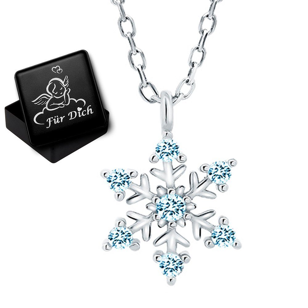 Limana Kette mit Anhänger Kinder Mädchen Damen 925 echt Sterling Silber Stern Schneeflocke, Zirkonia Geschenk Idee Nikolaus Weihnachten