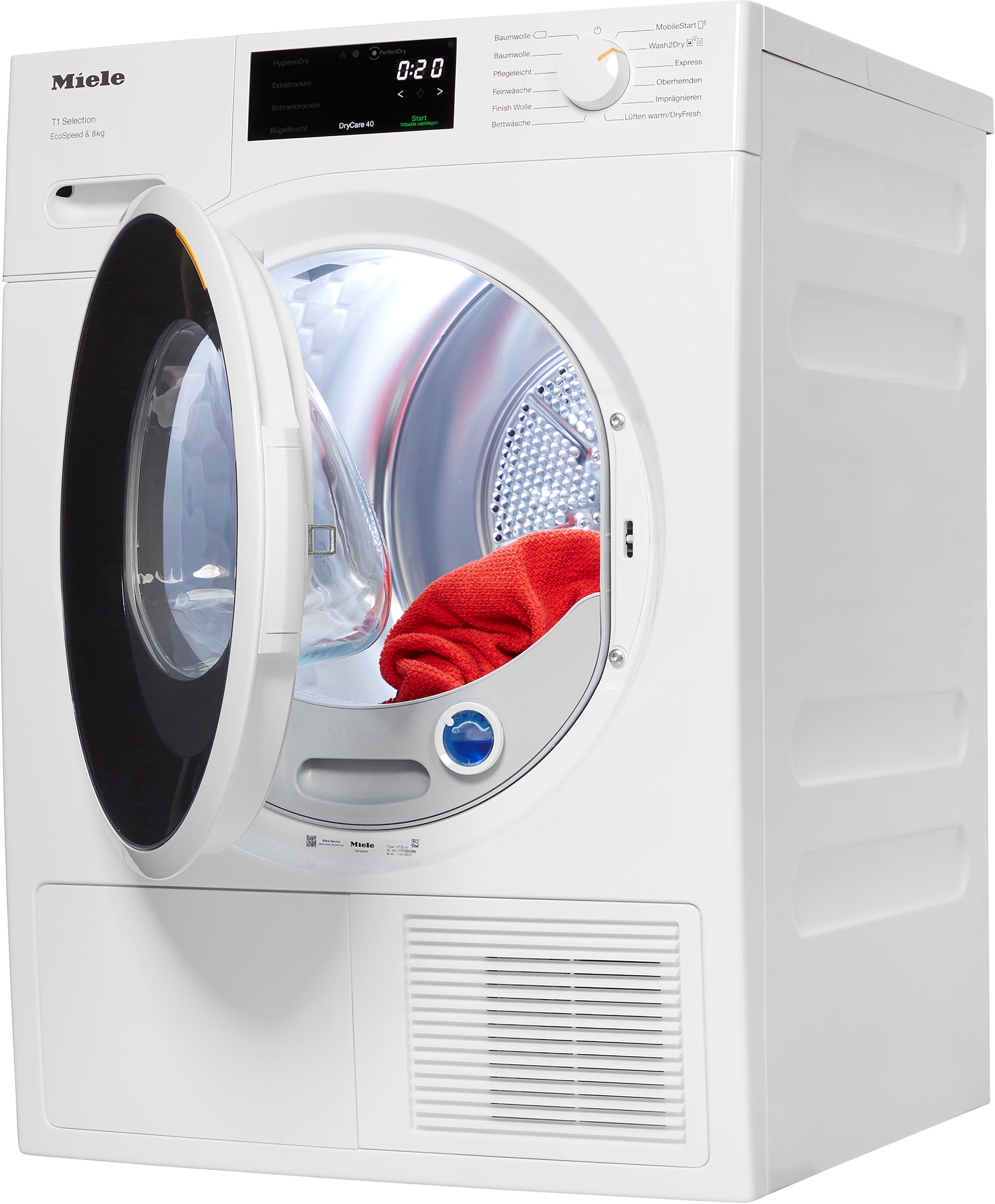 Miele Wärmepumpentrockner TSF763WP, 8 kg, die trocknet fast waschbar Textilien °C 40 alle DryCare40 sind bei