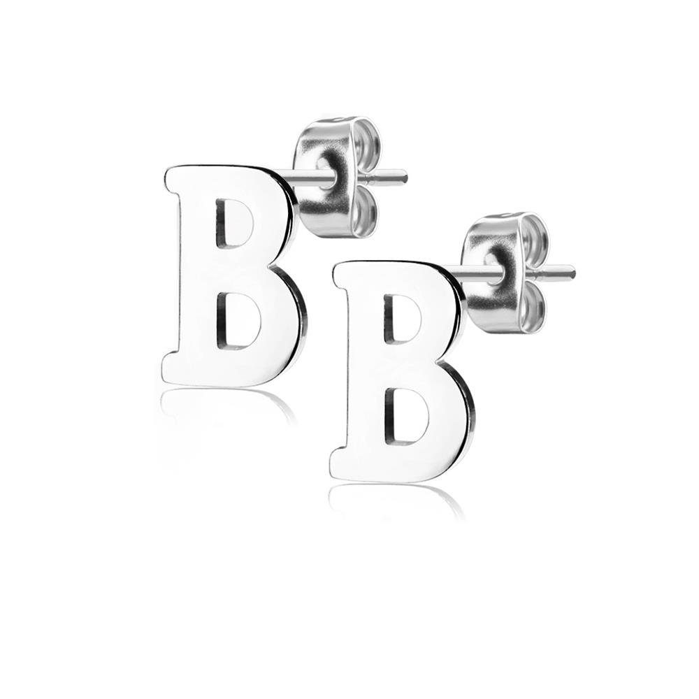 BUNGSA Ohrstecker-Set Ohrstecker Buchstaben Silber aus Edelstahl Paar (2 Damen (1 Stück), Ohrschmuck Ohrringe 2-tlg)