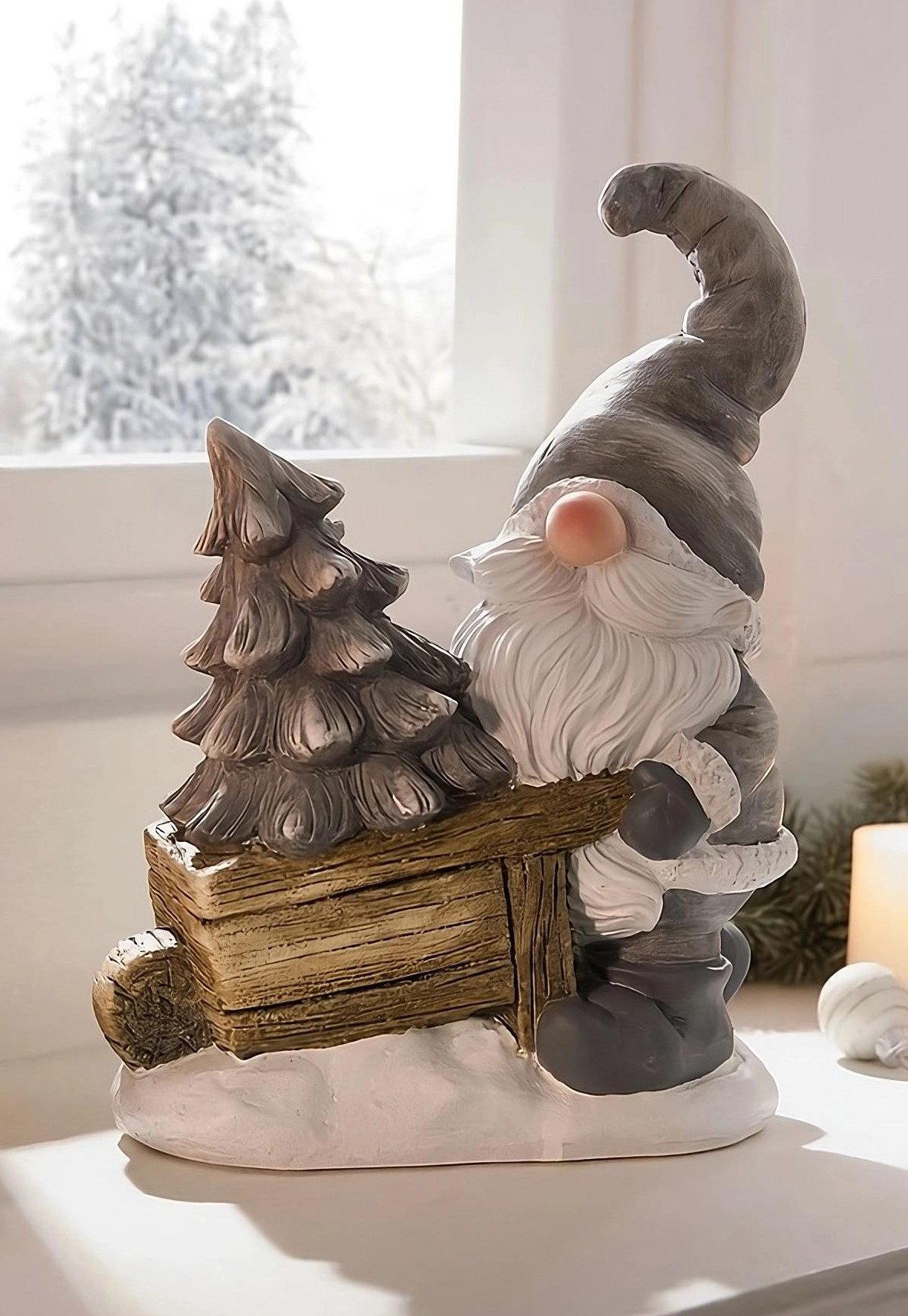 Dekoleidenschaft Wichtel "Schubkarre" aus Polyresin, 27 cm hoch, Dekofigur, Weihnachtswichtel, Dekowichtel zum Hinstellen für Wohnzimmer, Tischdeko, Weihnachtsdeko
