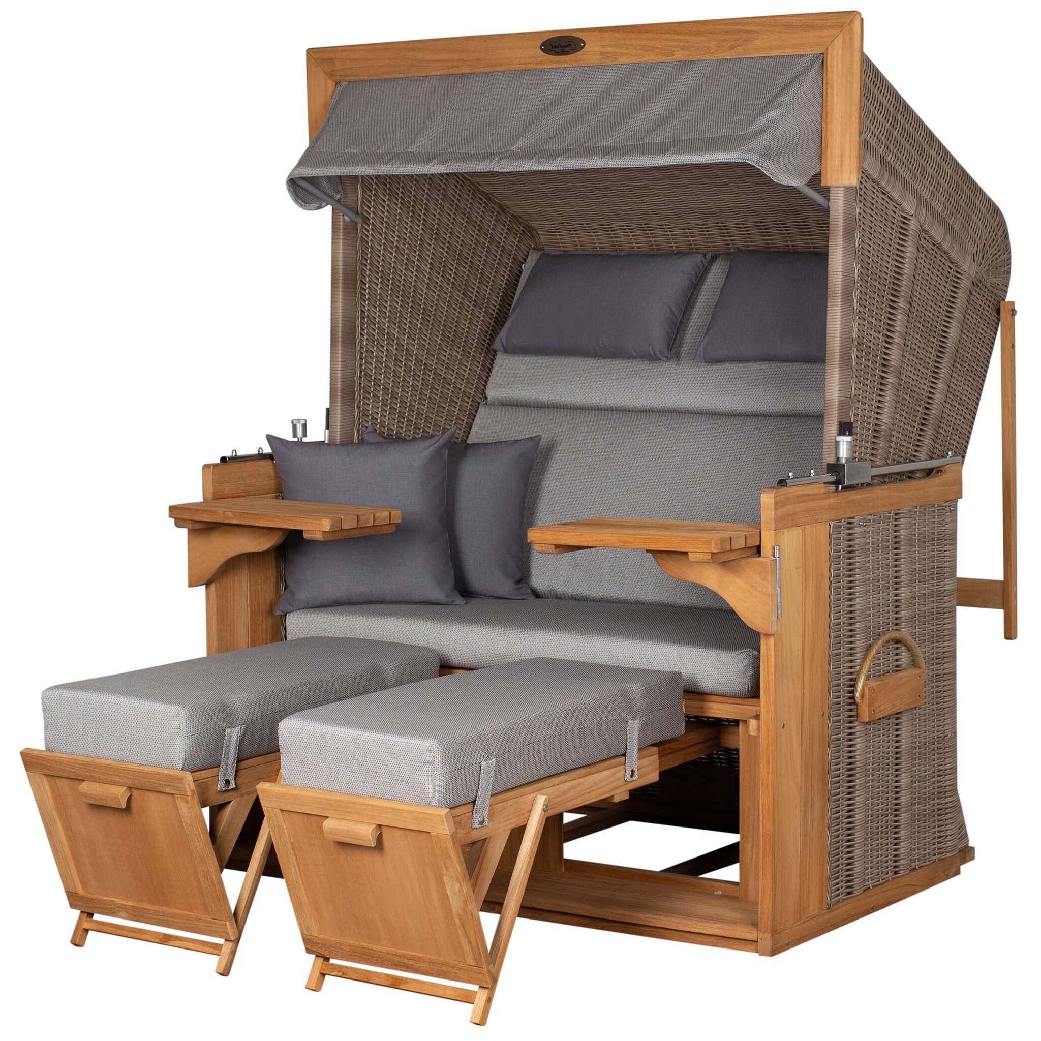 deVries PURE® Strandkorb Friesland Sylt XL - PE white kubu - Dessin 251, BxTxH: 135x90x165 cm, Volllieger, Nordsee-Strandkorb, (Strandkorb-Komplettset, 2-tlg., Strandkorb mit bequemer Polsterausstattung und inkl. Schutzhülle), Windschutzfolie, bequeme Kissenausstattung, Schutzhülle