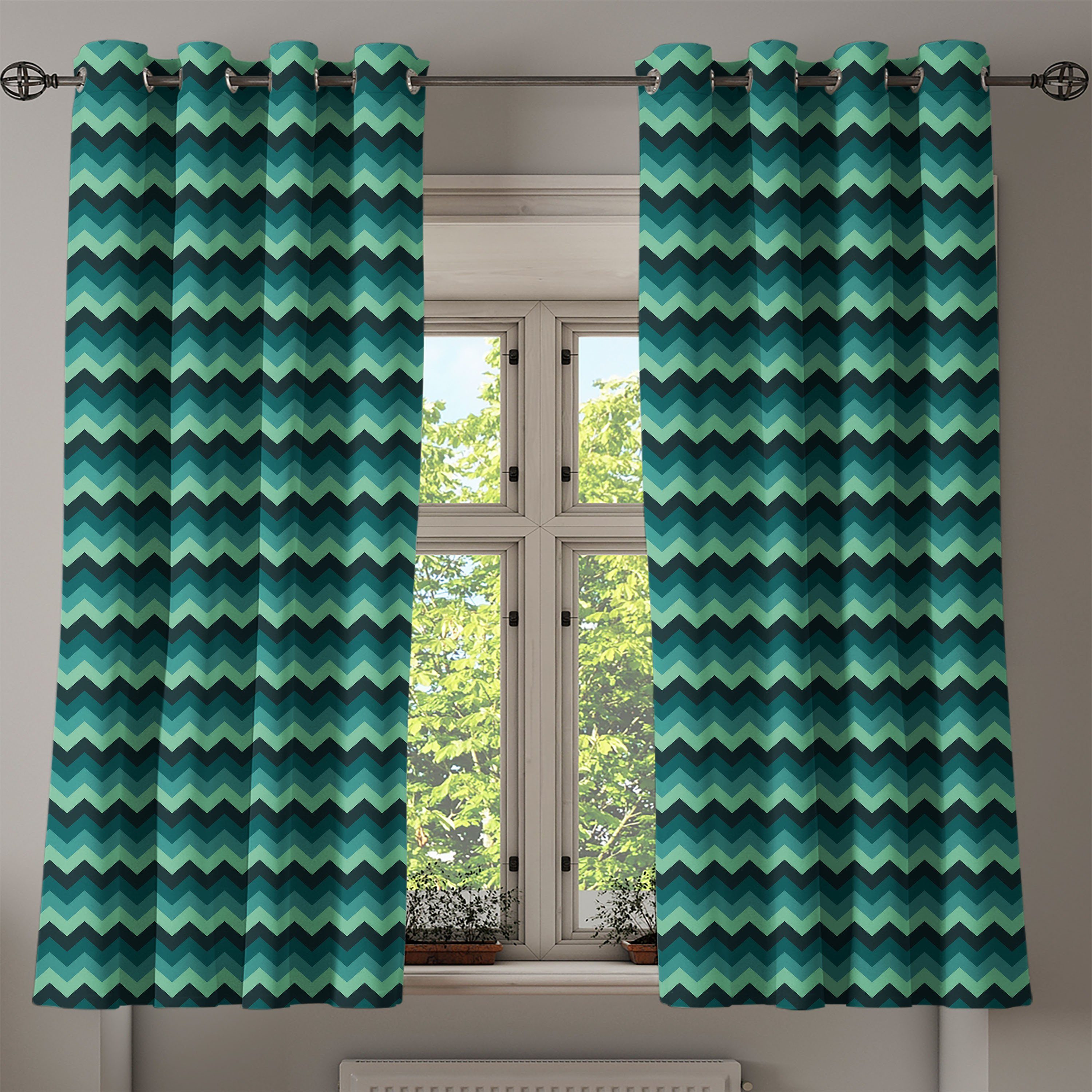 Schlafzimmer Wohnzimmer, Dekorative Gardine Geometric Abakuhaus, Chevron-Art für Teal 2-Panel-Fenstervorhänge