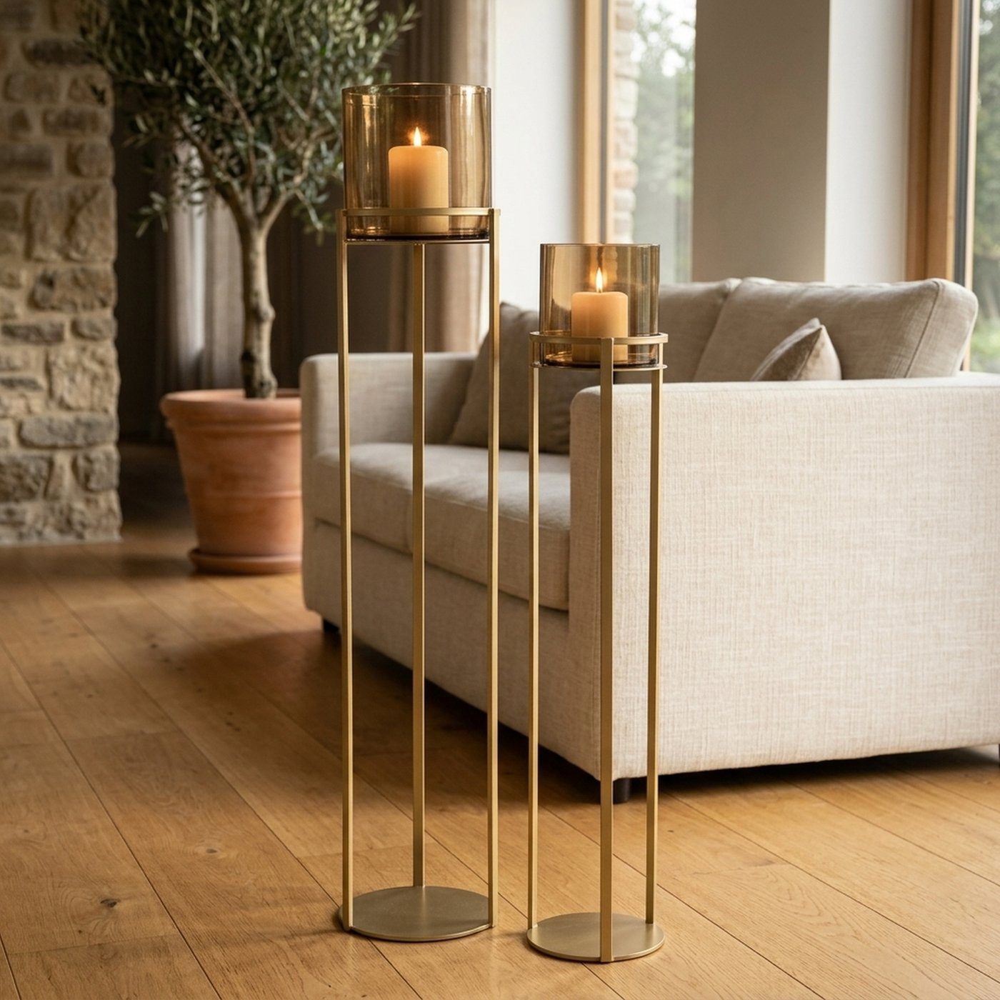 BOLTZE GRUPPE GmbH Standkerzenhalter Boltze Windlicht Xantos, Gold, Höhe 145cm, 2084596