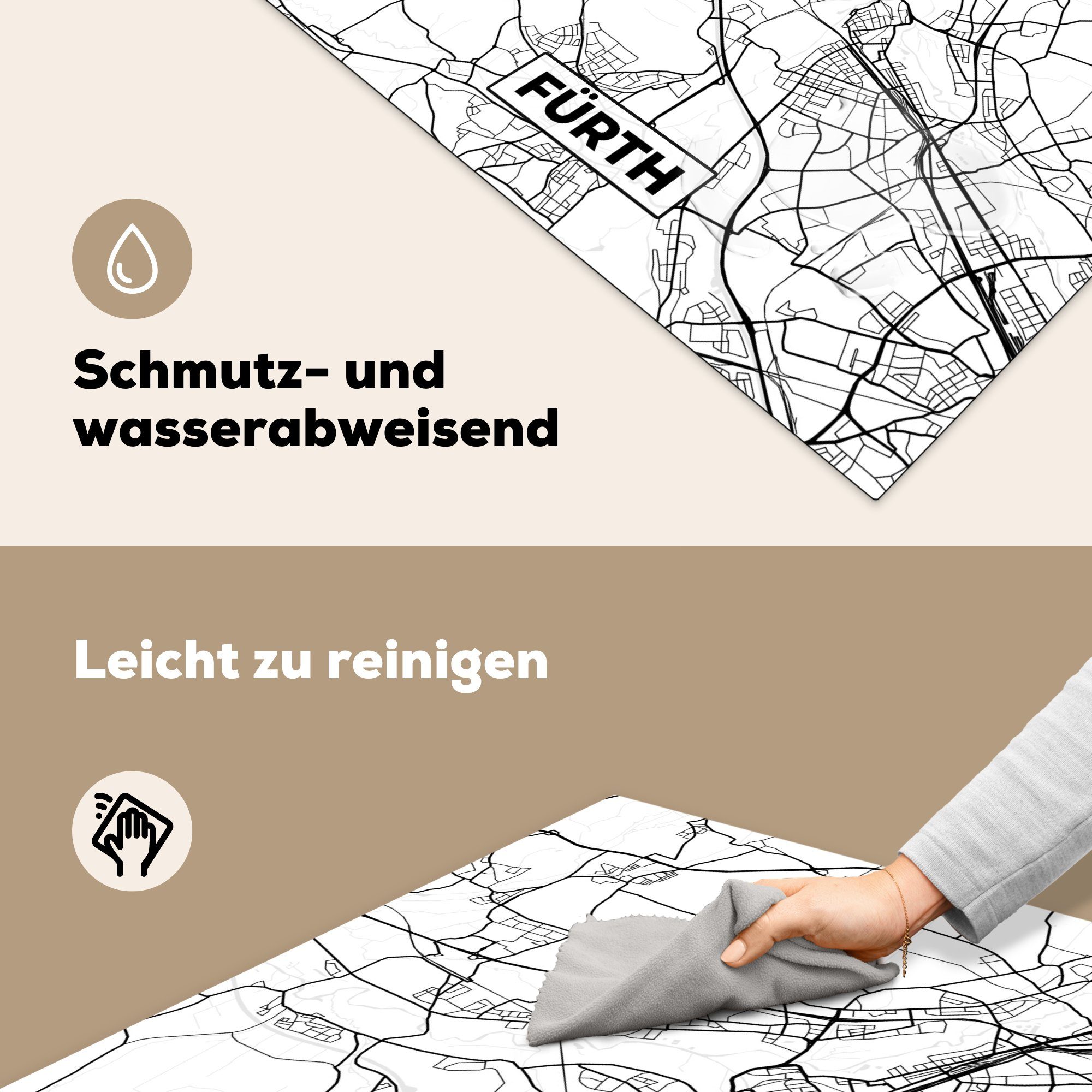 tlg), Karte Arbeitsplatte für Ceranfeldabdeckung, Stadtplan, Vinyl, - - Fürth MuchoWow 78x78 cm, küche Herdblende-/Abdeckplatte (1