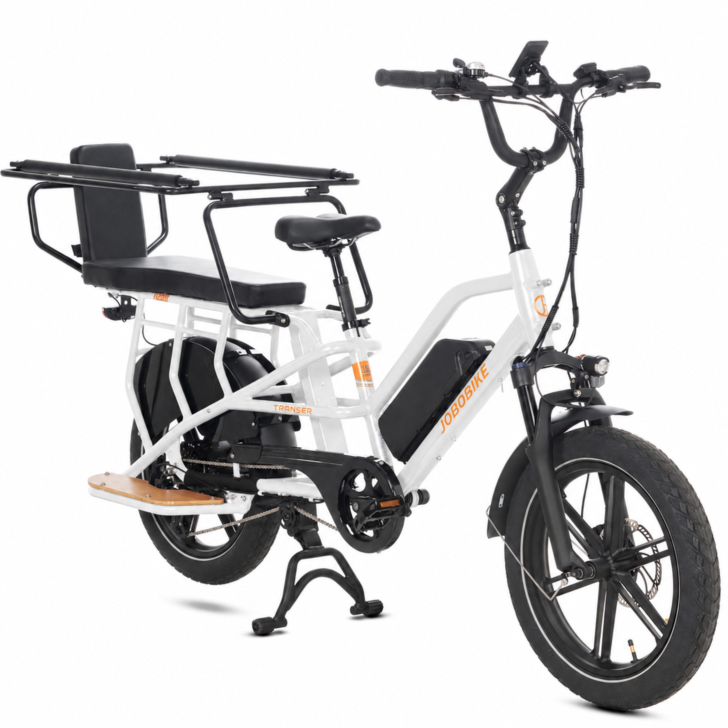 JOBOBIKE E-Bike Cargo 20 Zoll, 150 km, Longtail Lastenrad für Familie, Transport & Alltag, 7 Gang Shimano, Kettenschaltung, Heckmotor, 720 Wh, (Elektrofahrrad bis 200kg, Farb-LCD-Display, Drehmomentsensor), Bremslicht, Federsattelstütze, Kinder-Sitzoption, Transportlösungen