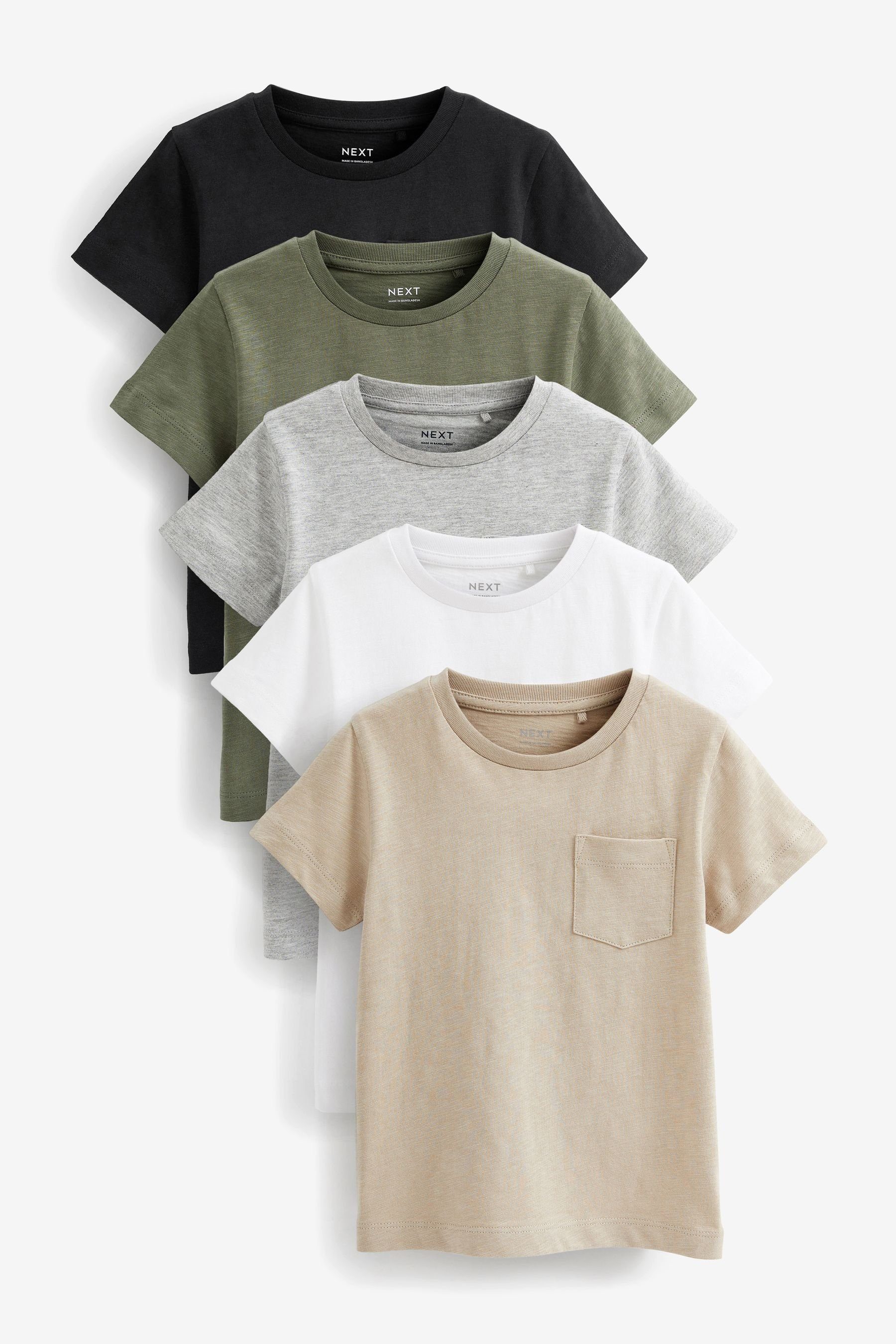 Next T-Shirt Kurzärmelige schlichte T-Shirts im 5er-Pack (5-tlg) Black/Grey