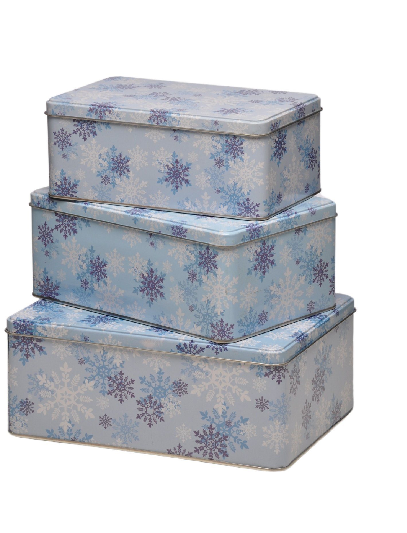Rungassi Keksdose Weihnachts-Keksdosen Plätzchendosen Dosen 3er Set rechteckig Farbe: Hellblau