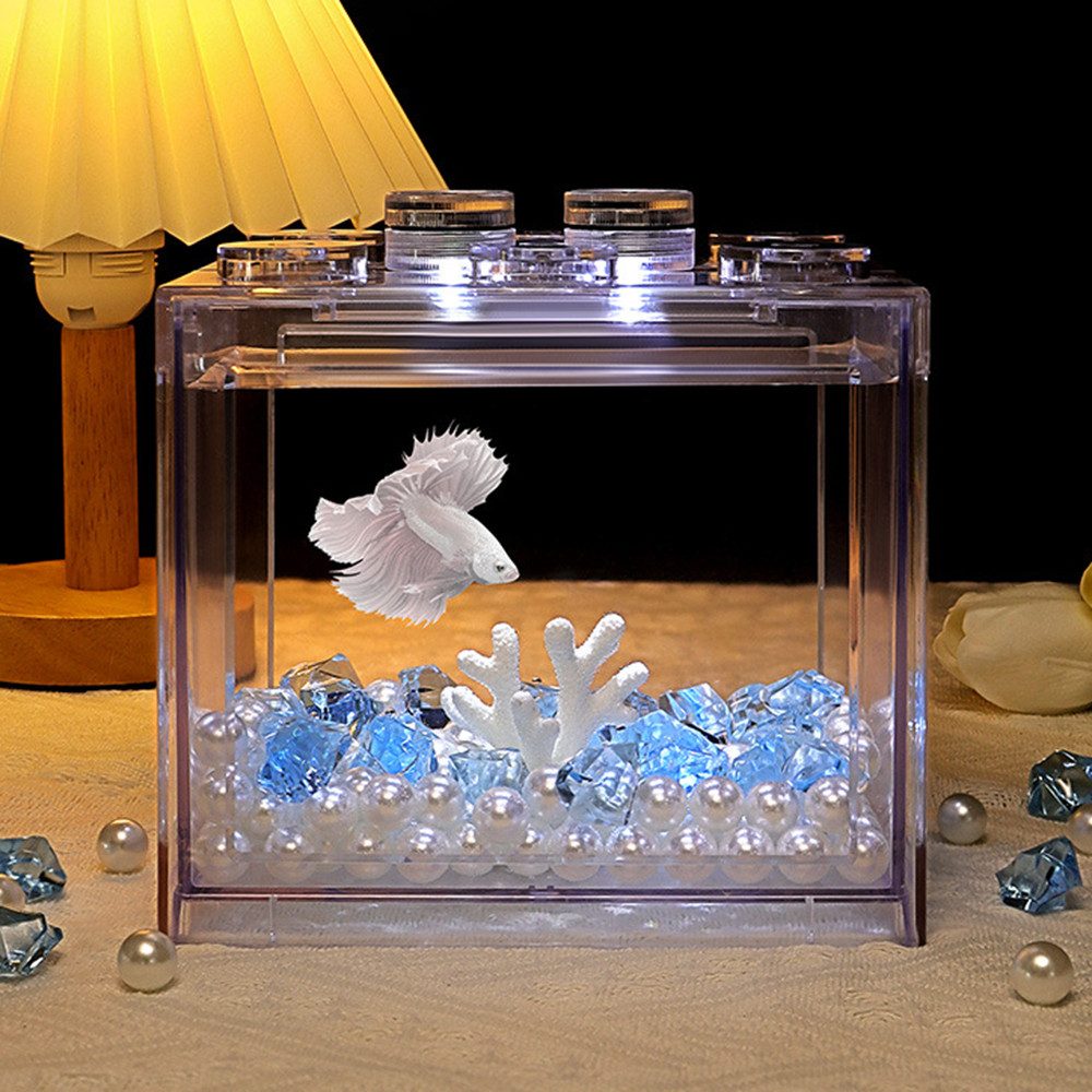 Aquarium Fischbecken-Set, Kleines Aquarium, Acryl-Aquarium mit Licht