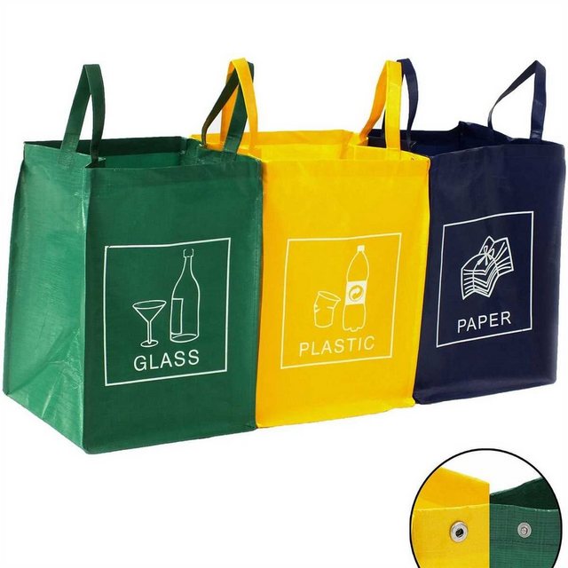 TRESKO Mülltrennsystem Mülltrenner Abfalltrennsystem, 3-in-1 Mülleimer für Glas, Plastik, Papier
