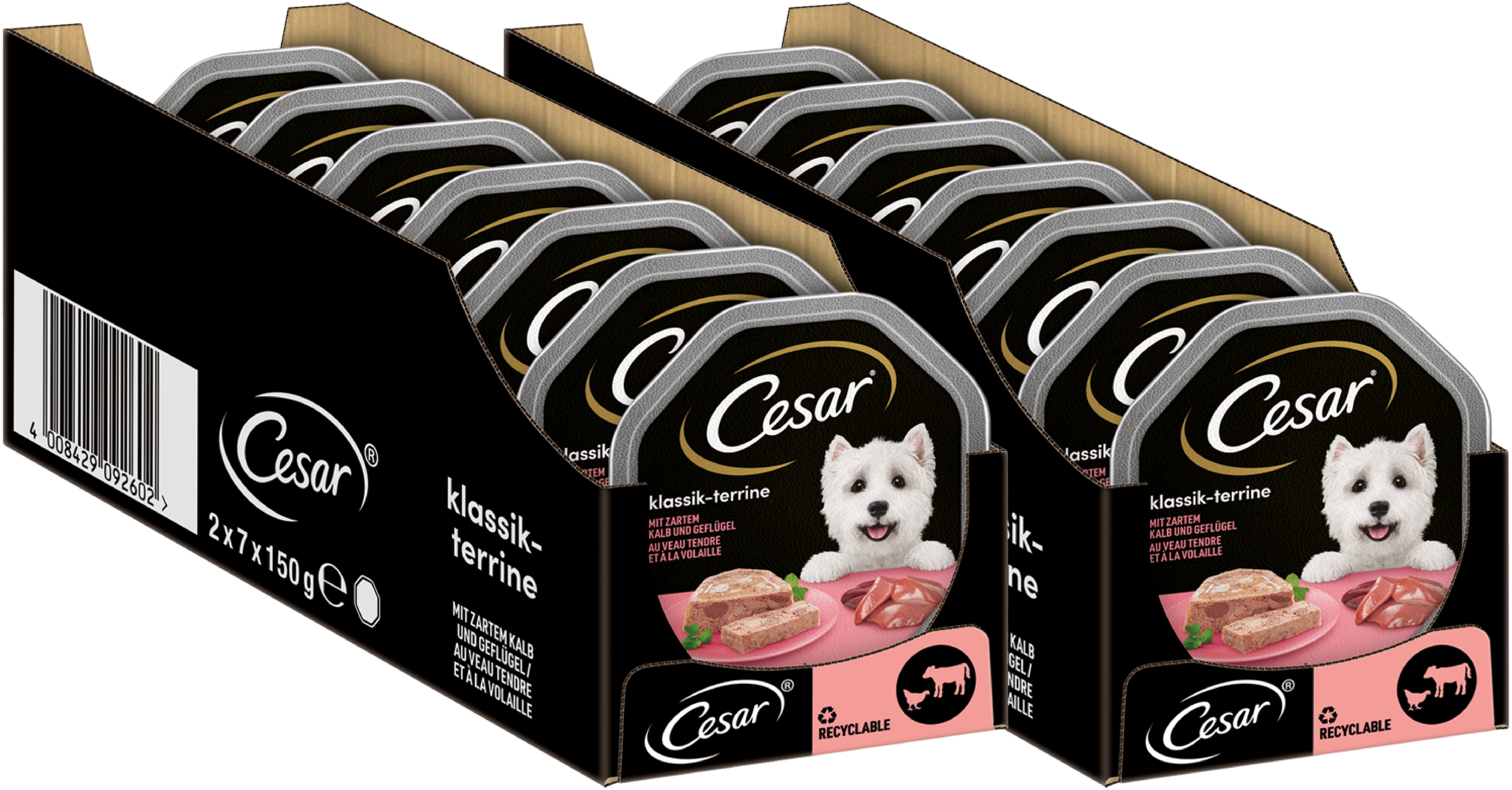 Cesar CESAR® Schale Klassik-Terrine mit Kalb und Geflügel 14 x 150g, Nassfutter für: Hunde