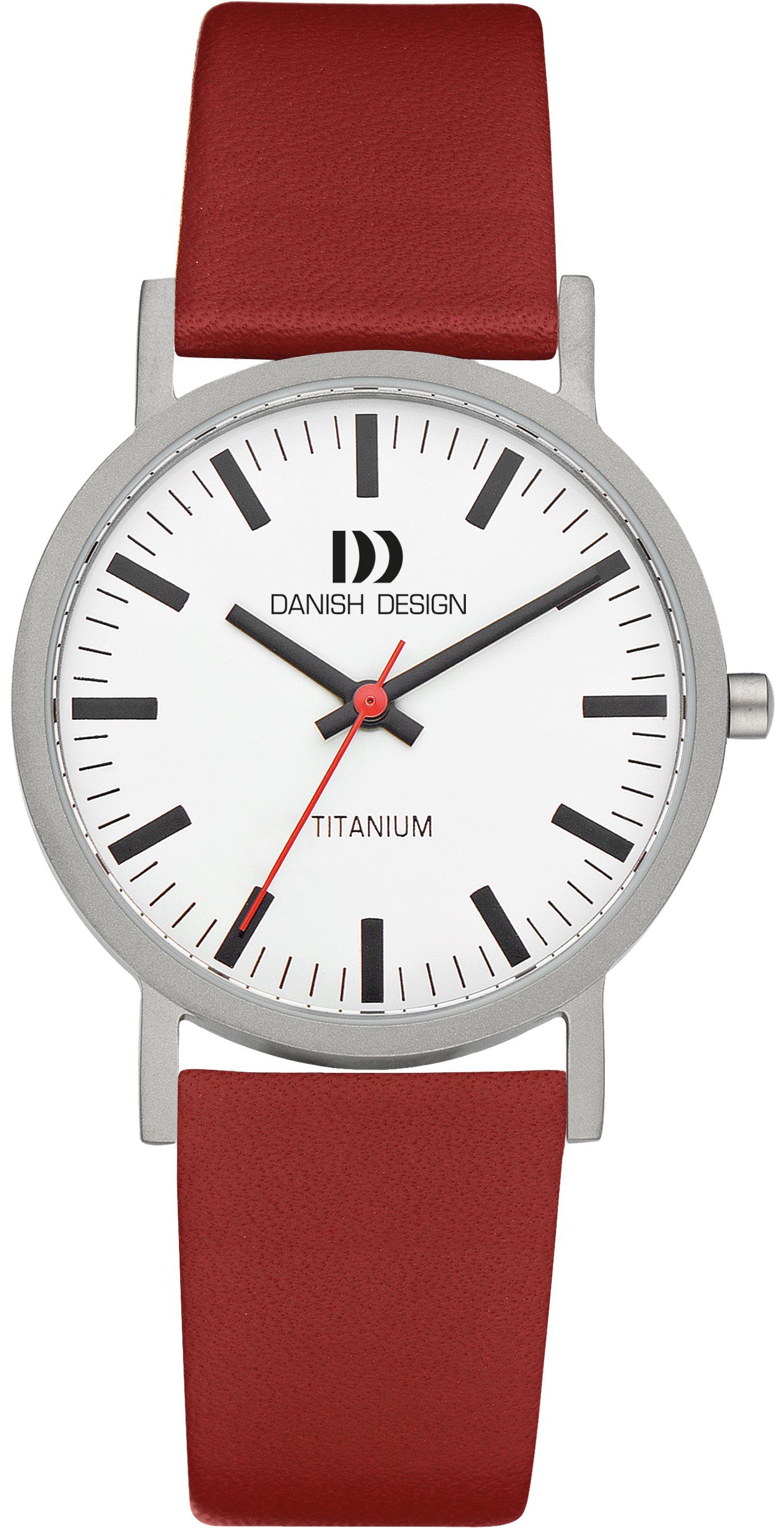 Danish Design Titanuhr Designuhr DD Rhine ⌀35mm Lederband IQ14Q199, Roter Sekundenzeiger