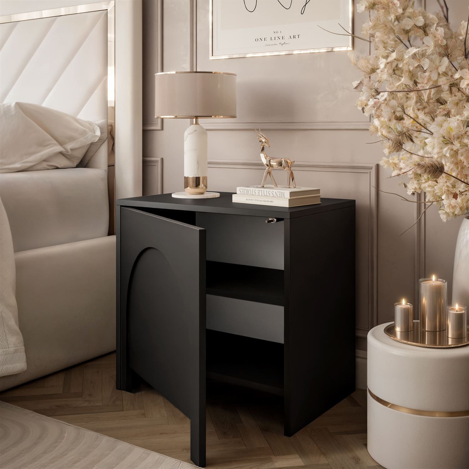 Lookway Nachttisch ARIADNA mit Tür – Minimalistisches Design fürs Schlafzimmer (1x Nachttisch), Breite: 54 cm