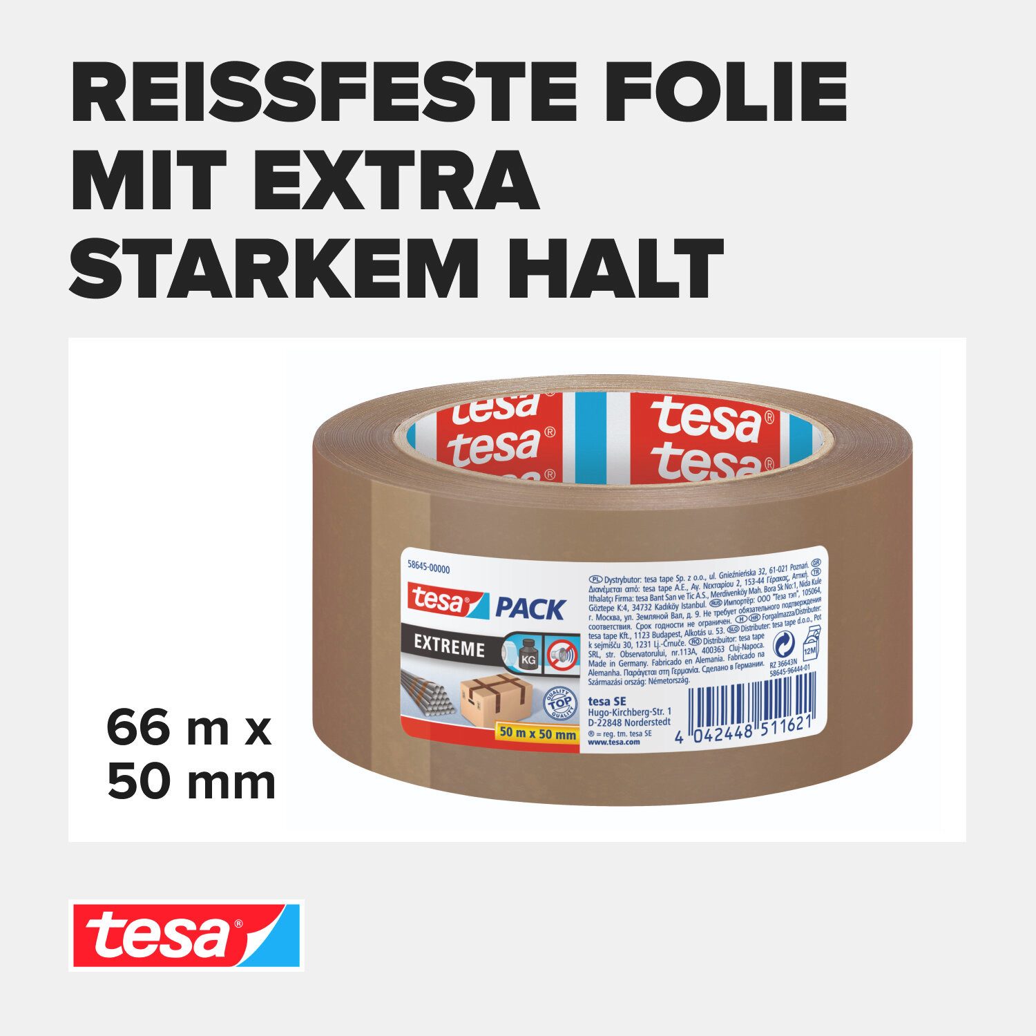 tesa Klebeband tesapack ULTRA STRONG extra starkes Paketklebeband (Packung, 6-St., 6 x tesapack Ultra Strong Packband) Paketklebeband - einfaches Verpacken & Verschließen - transparent
