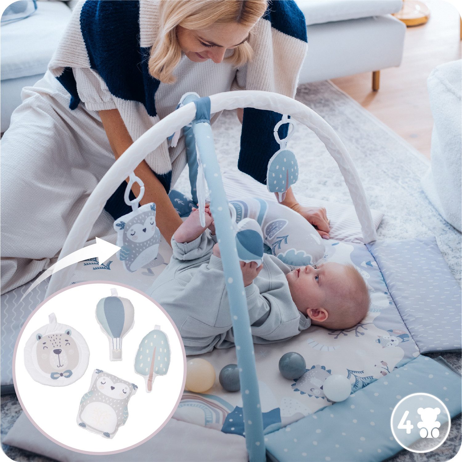 MoMi Spielmatte Pastel, 2-in-1 Spielmatte mit Bällebad, 30 Bälle inklusive