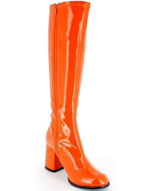 Das Kostümland Gogo Damen Retro Lackstiefel, Orange Stiefel