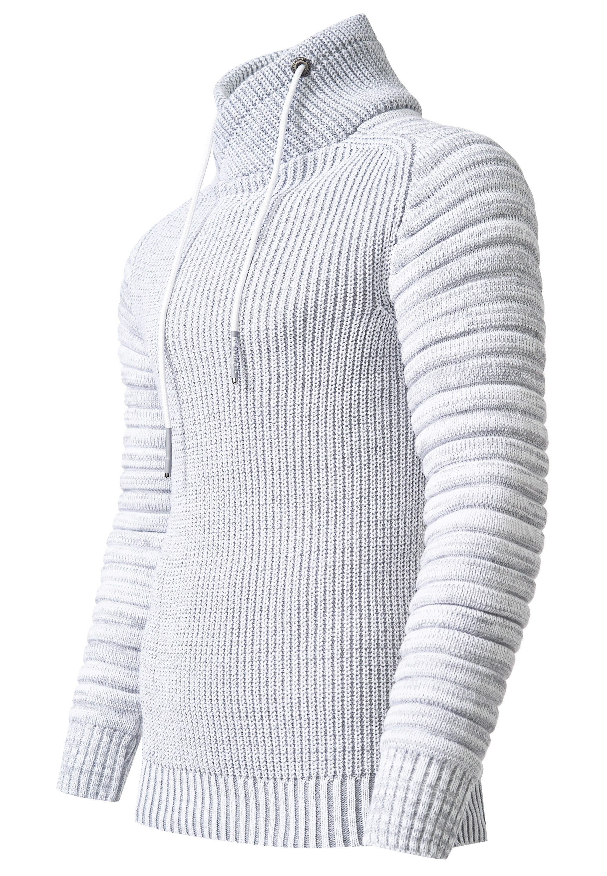 R-NEAL Stehkragenpullover Herren Pullover Grobstrick-Pullover Stehkragen Biker Strick Pulli