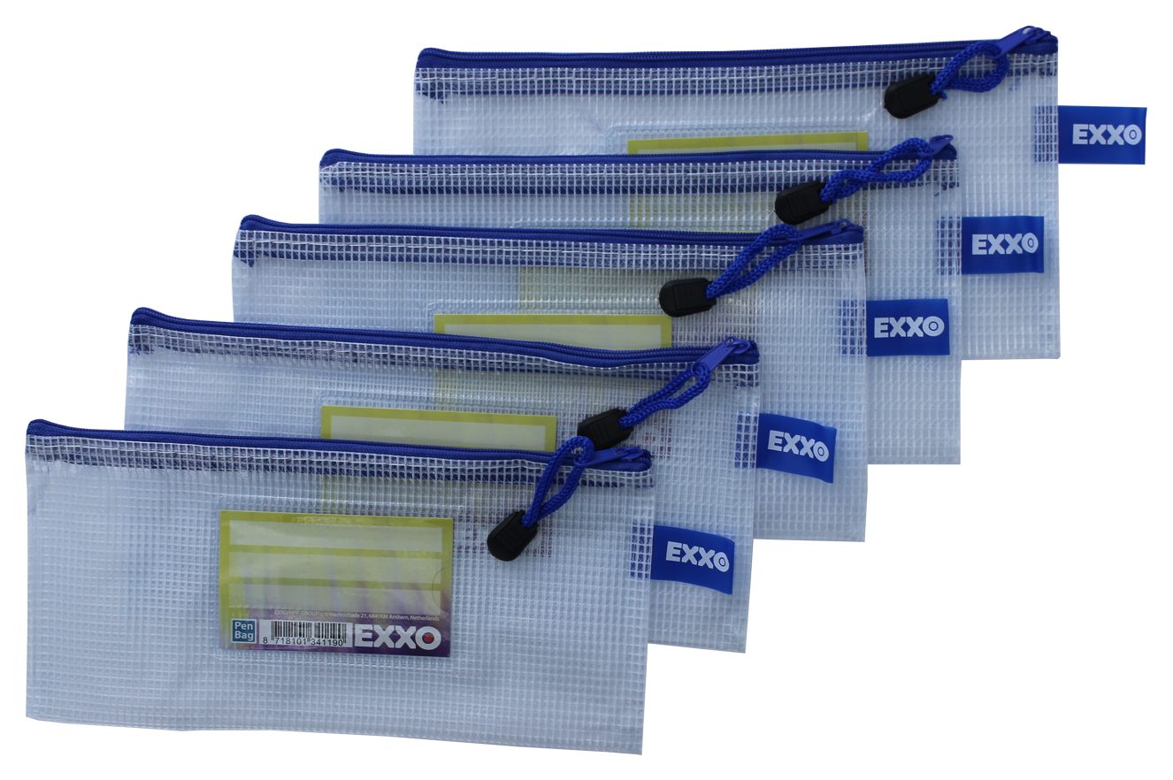 EXXO by HFP Organisationsmappe Kleinkrambeutel / Reißverschlussbeutel aus faserverstäkrter PVC-Folie (5er Packung), mit Reißverschluss