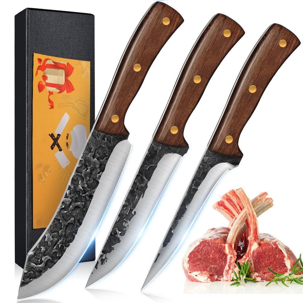 Zuverlässiger Versandhandel KEENZO Messer-Set 3tlg.Handgeschmiedetes Messer-set Metzger Outdoor Ausbeinmesser (3-tlg)