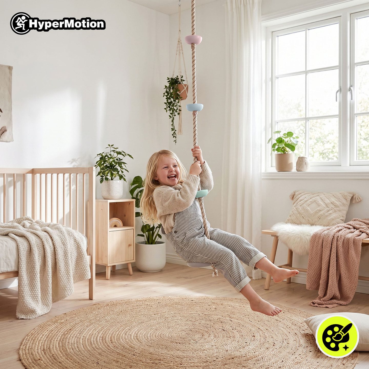 HyperMotion Babyschaukelsitz HyperMotion Kletterseil Kinder Schaukel mit Scheibe 2 m – Bild 3 von 5