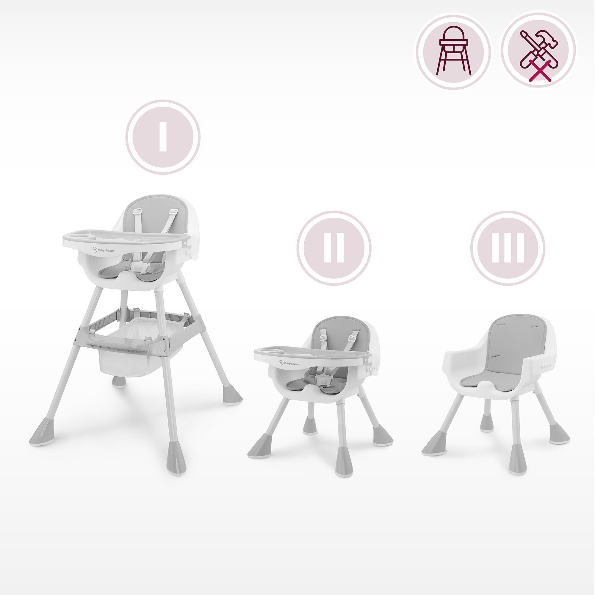 Moby-System Kinderstuhl Moby-System Magnolia 2in1 Hochstuhl - Grau – Bild 4 von 5
