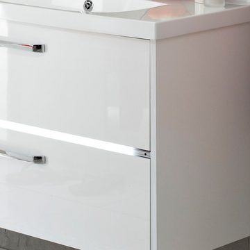 Lomadox Waschtisch-Set FES-3050-66, (Spar-Set, 0-St), weiß mit LED-Band und Keramikbecken - 80/200/45cm