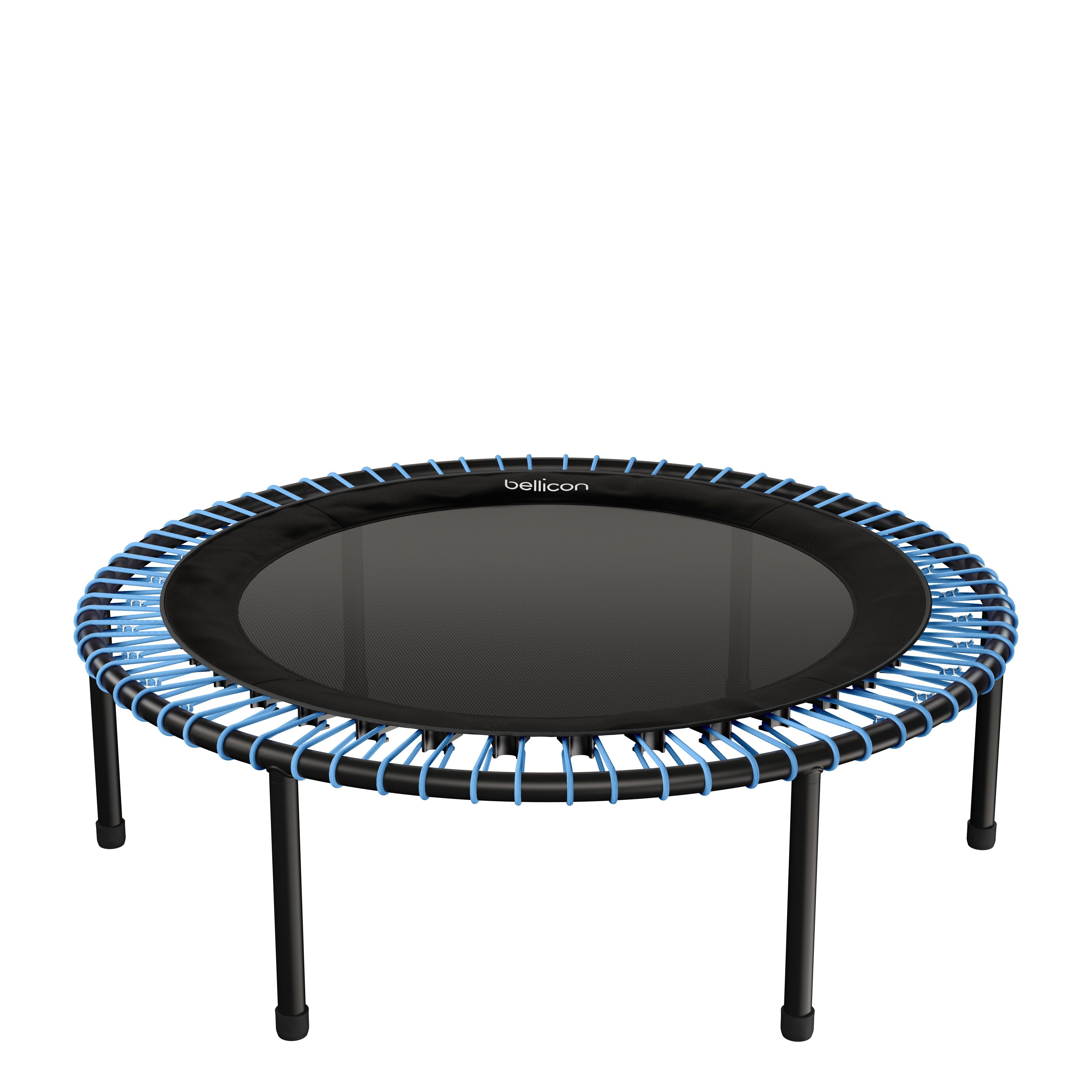 bellicon Fitnesstrampolin 112cm (Blau) mit Seilring-Federung bis 90kg (Medium), Stabile Schraubbeine, Dreiteiliger Rahmen, Made in Germany