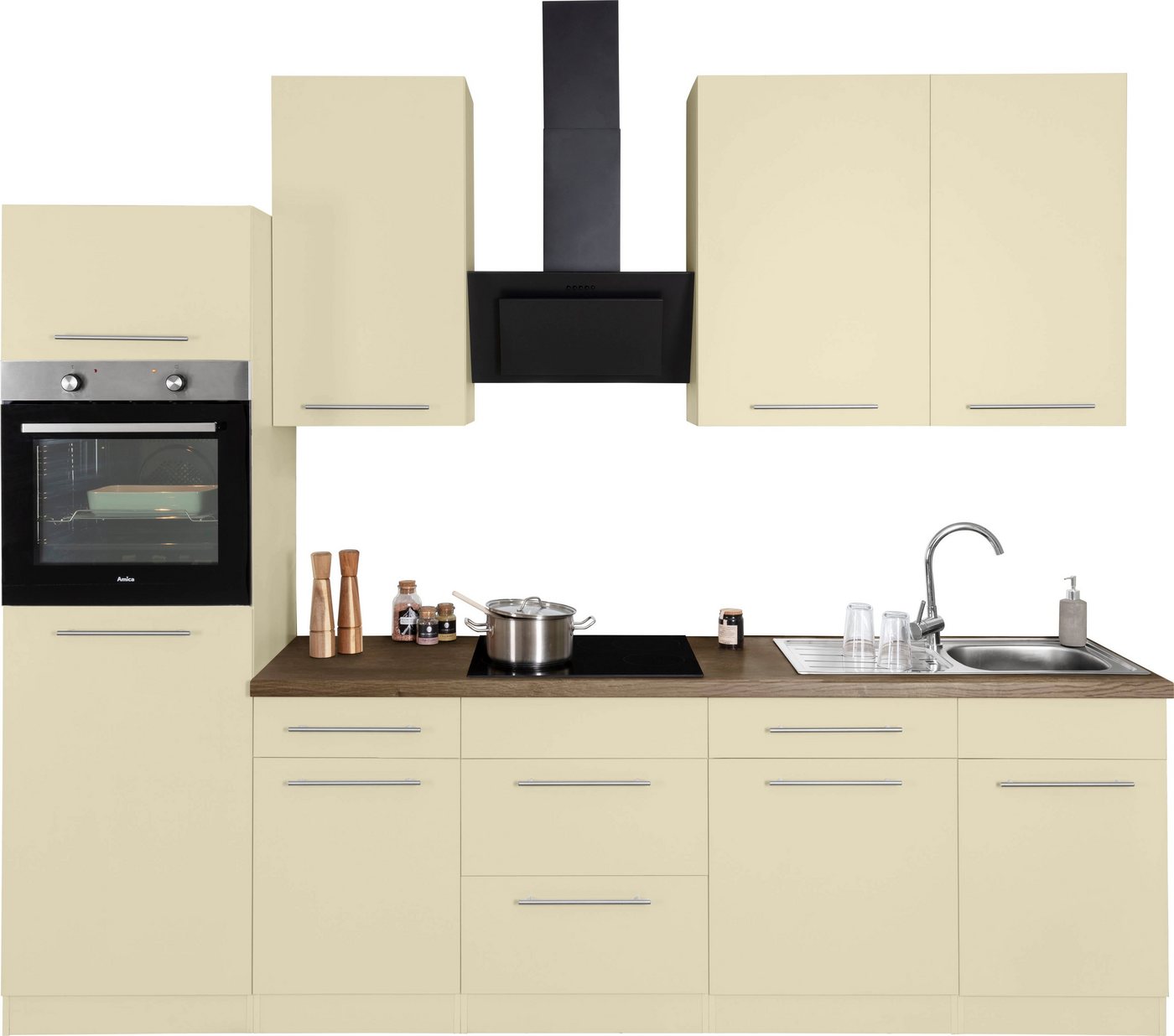 wiho Küchen Küchenzeile Unna, mit E-Geräten, Breite 280 cm gelb