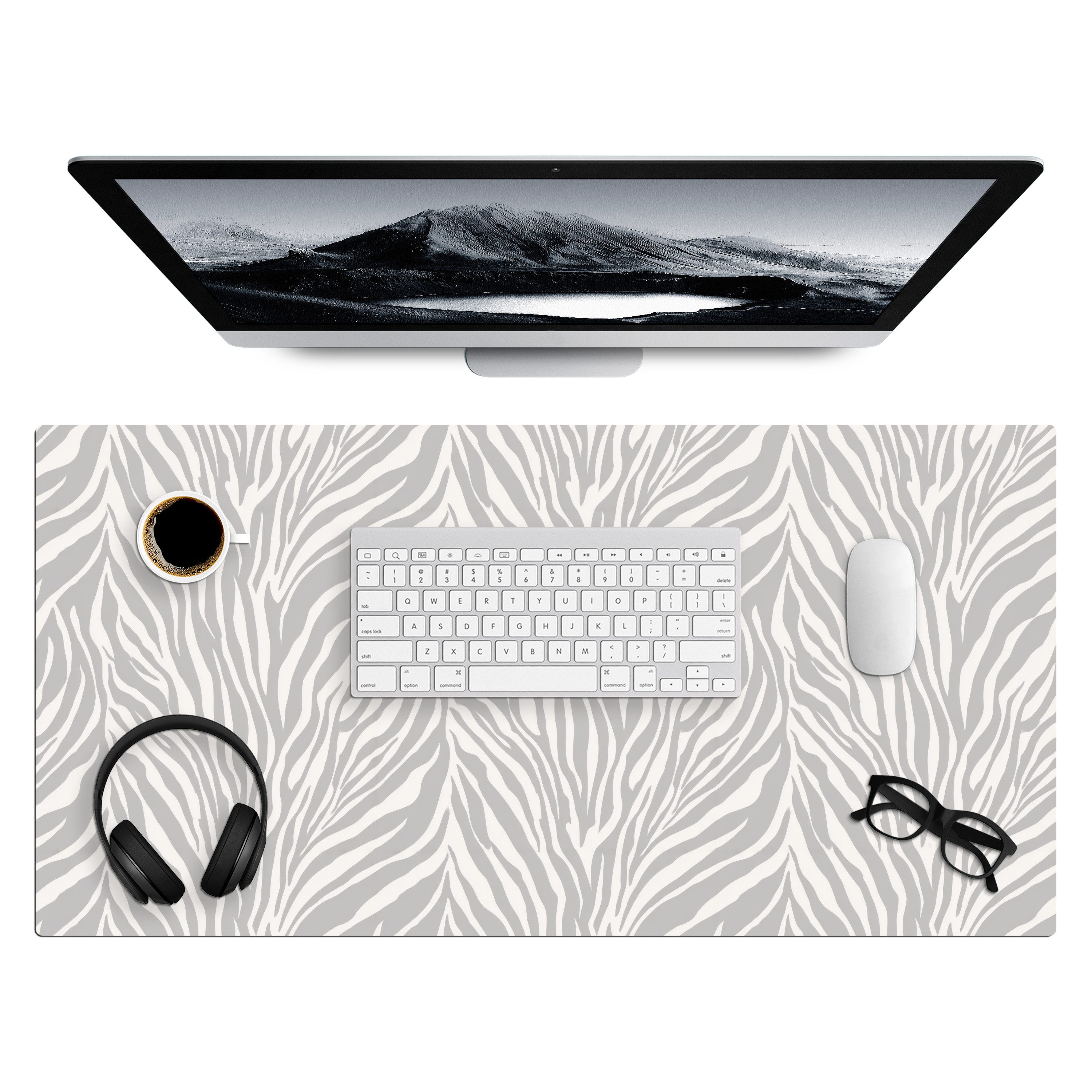 MuchoWow Gaming Mauspad Zebra - Motiv - Grau (1-St), Gaming Mauspad XXL, Schreibtischunterlage, Desk Mat Groß, 80x40 cm