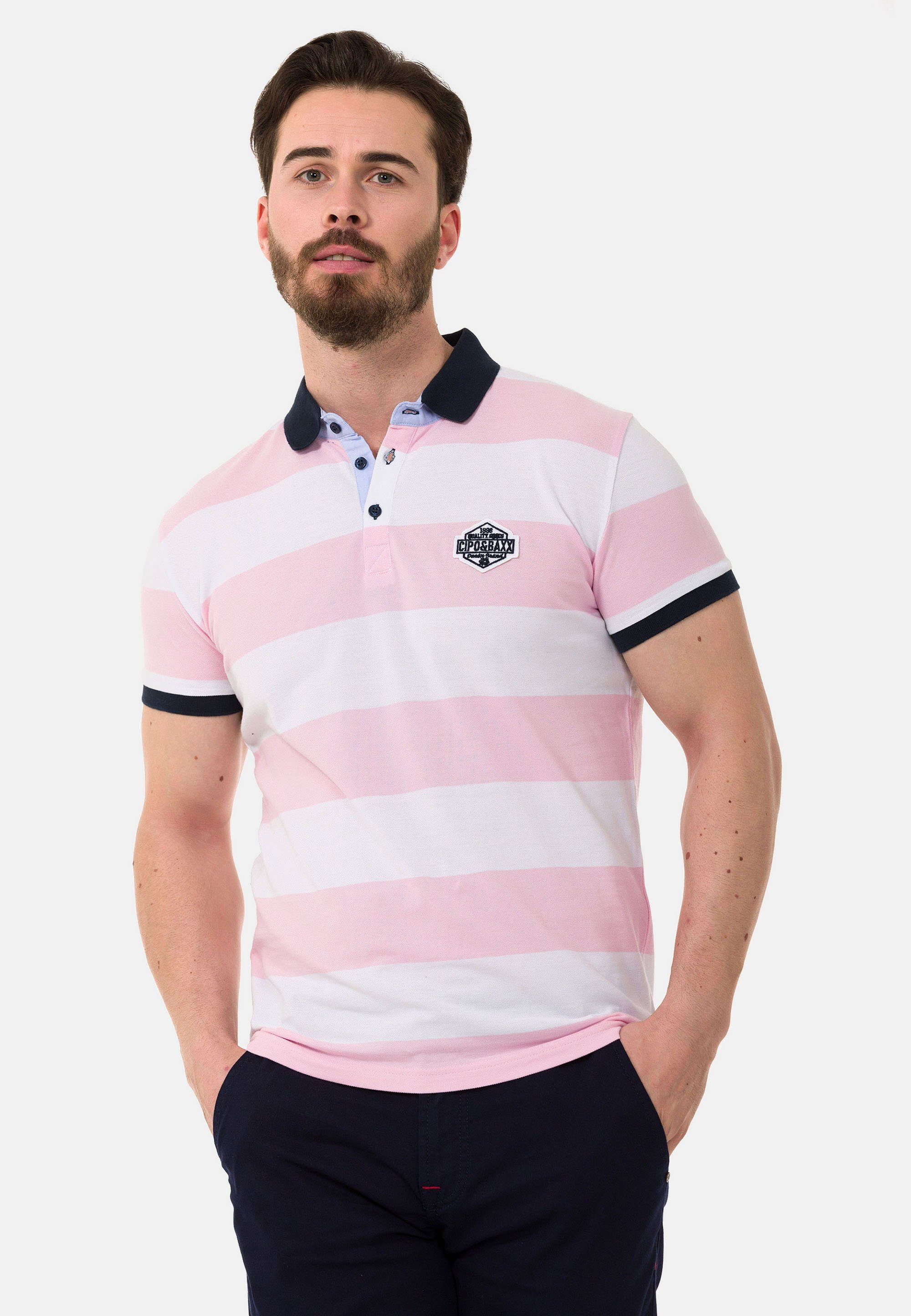 & weiß-pink Poloshirt breitem mit Cipo Streifenmuster Baxx