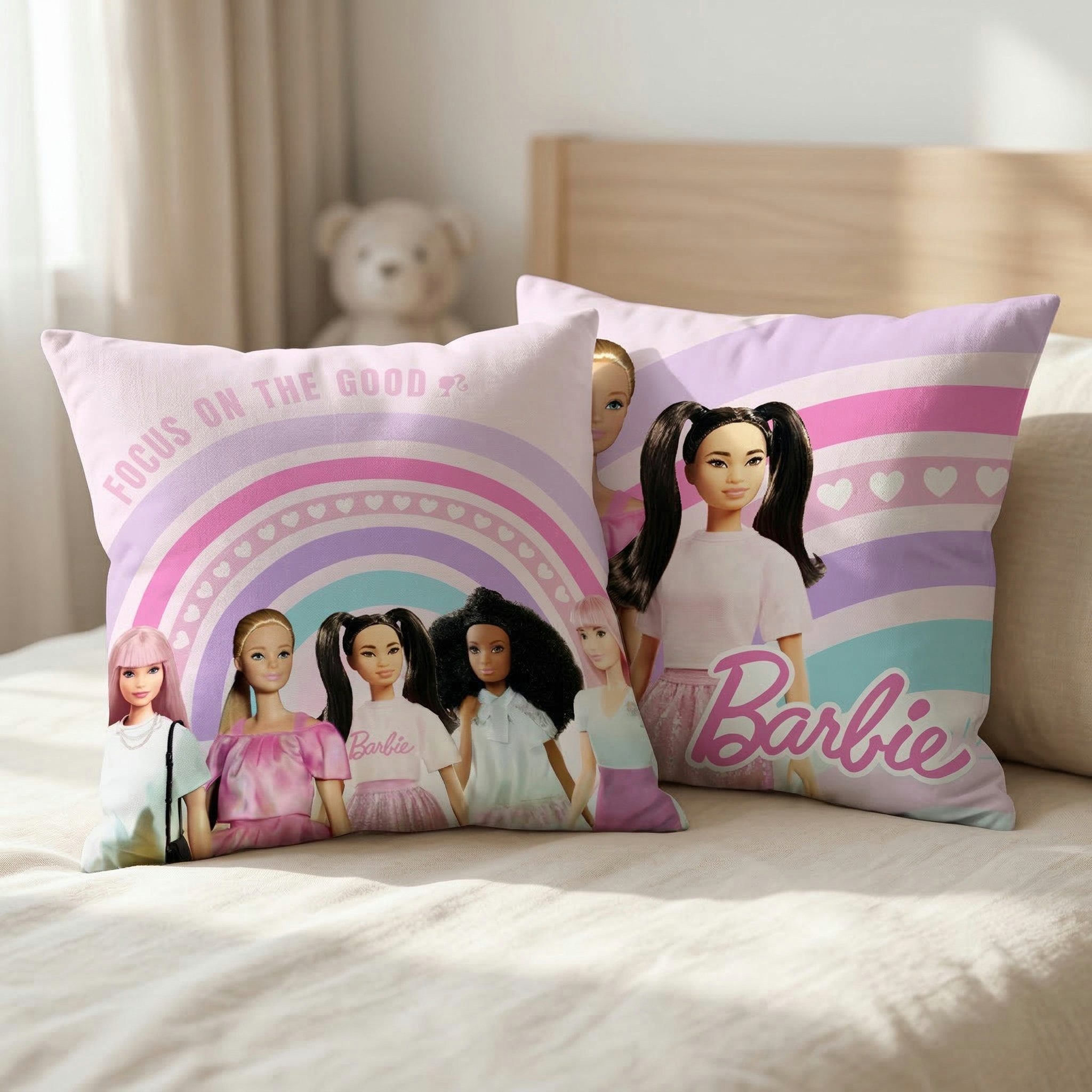 Barbie Dekokissen Barbie Mädchen Velours Kissen Dekokissen Cushion 40x40 cm