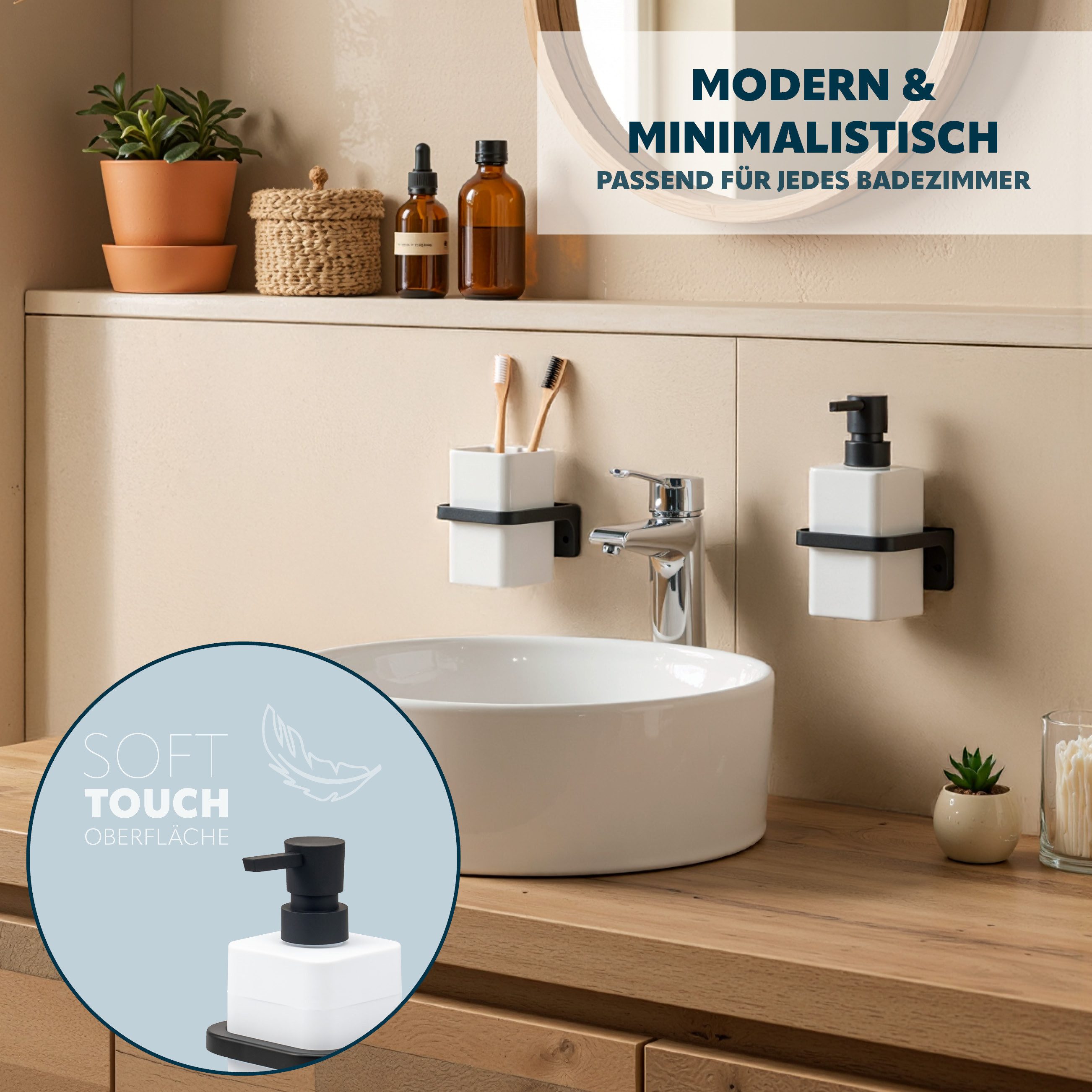 bremermann Seifenspender Bad-Serie SAVONA Softtouch inkl. Wandhalter, eckig, (1-tlg., inkl. Montagematerial), mit Wandhalterung