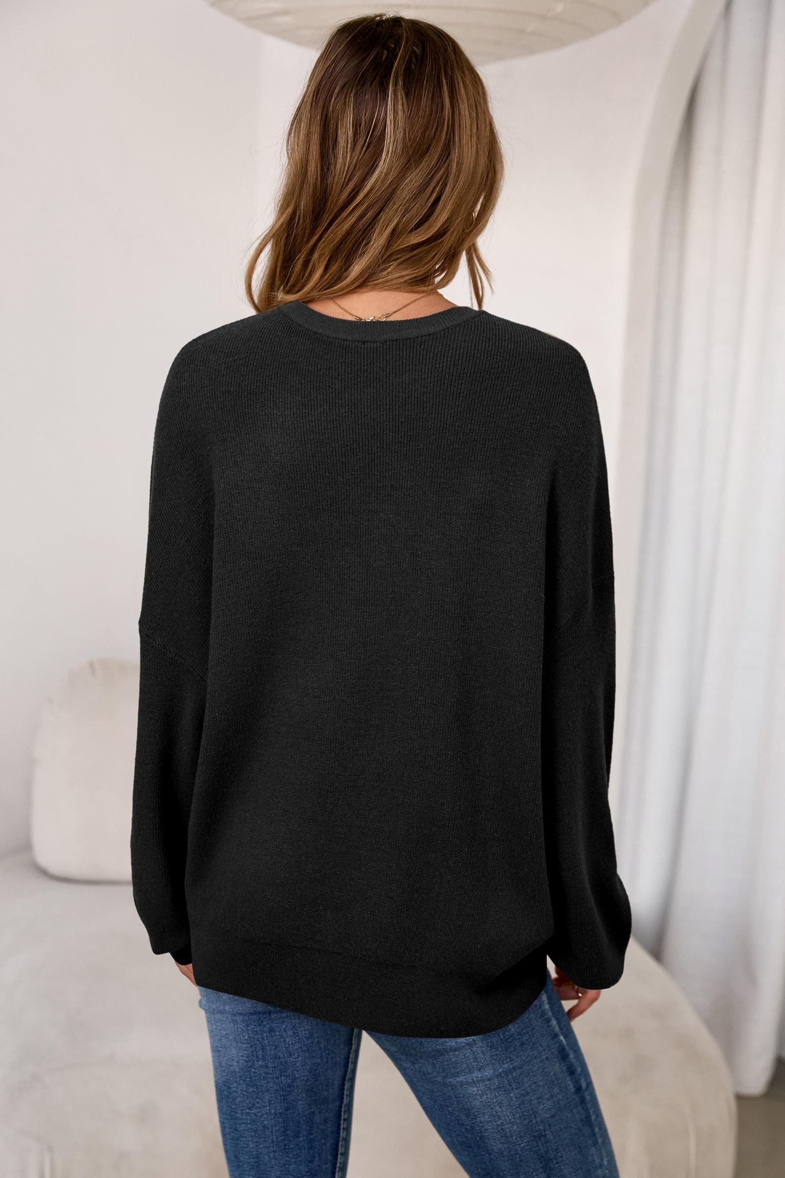 Arach&Cloz Strickpullover Damen Pullover Langarm Wolle Blend Rundhalsausschnitt Strickpullover Oversized Oberteile Strick Tops