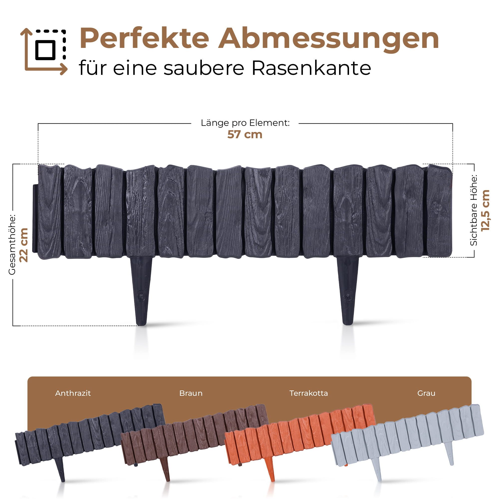 BooGardi Beetumrandung Rasenkante Holzoptik, LxH: 286x12,5 cm, 5 Stück Braun, Beeteinfassung flexibel Mähkante Gartenzaun