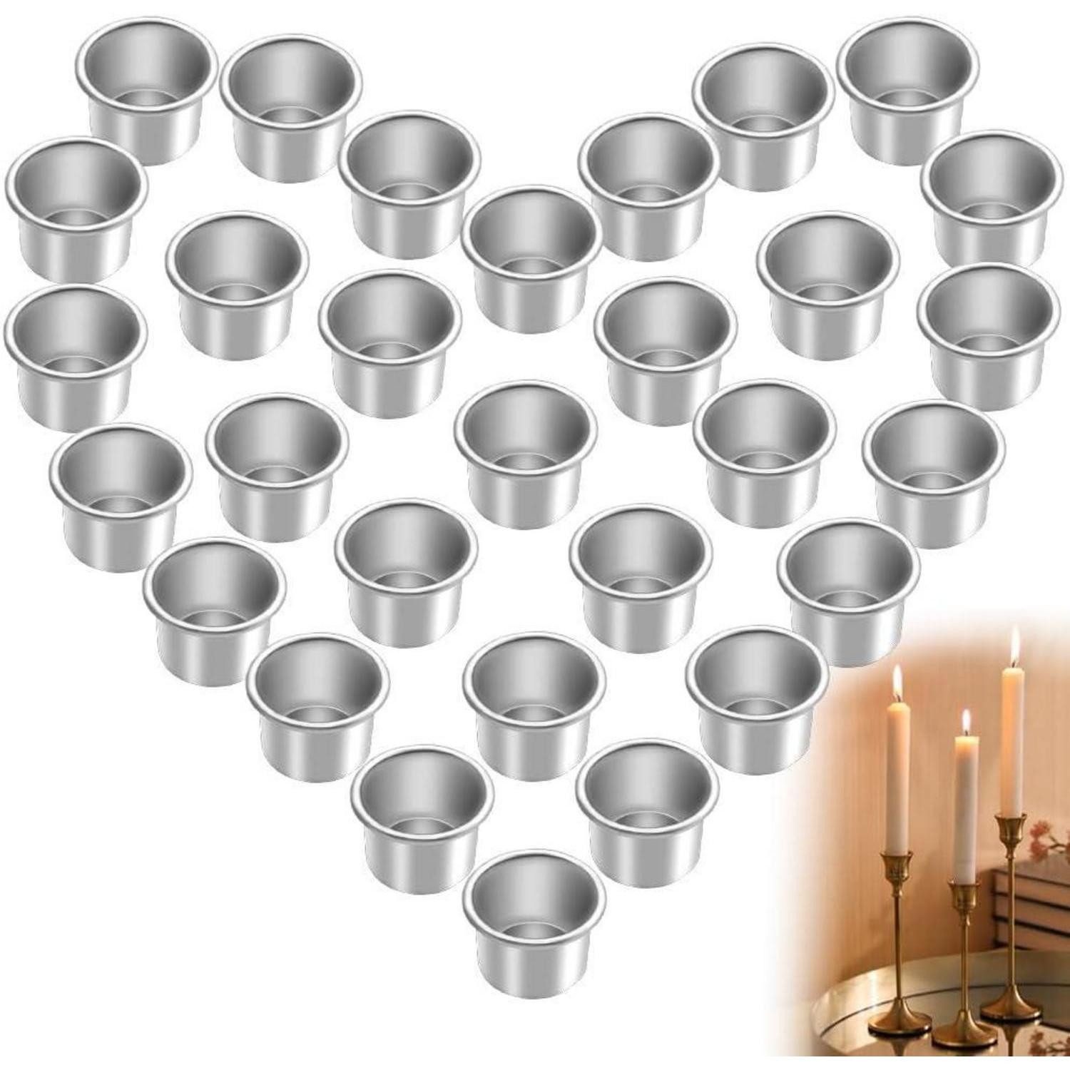 LuxusKollektion Kerzentülle 30er Set Silber Kerzenhalter Stabkerzen Metall Tafelkerzen Wohn (30 St)