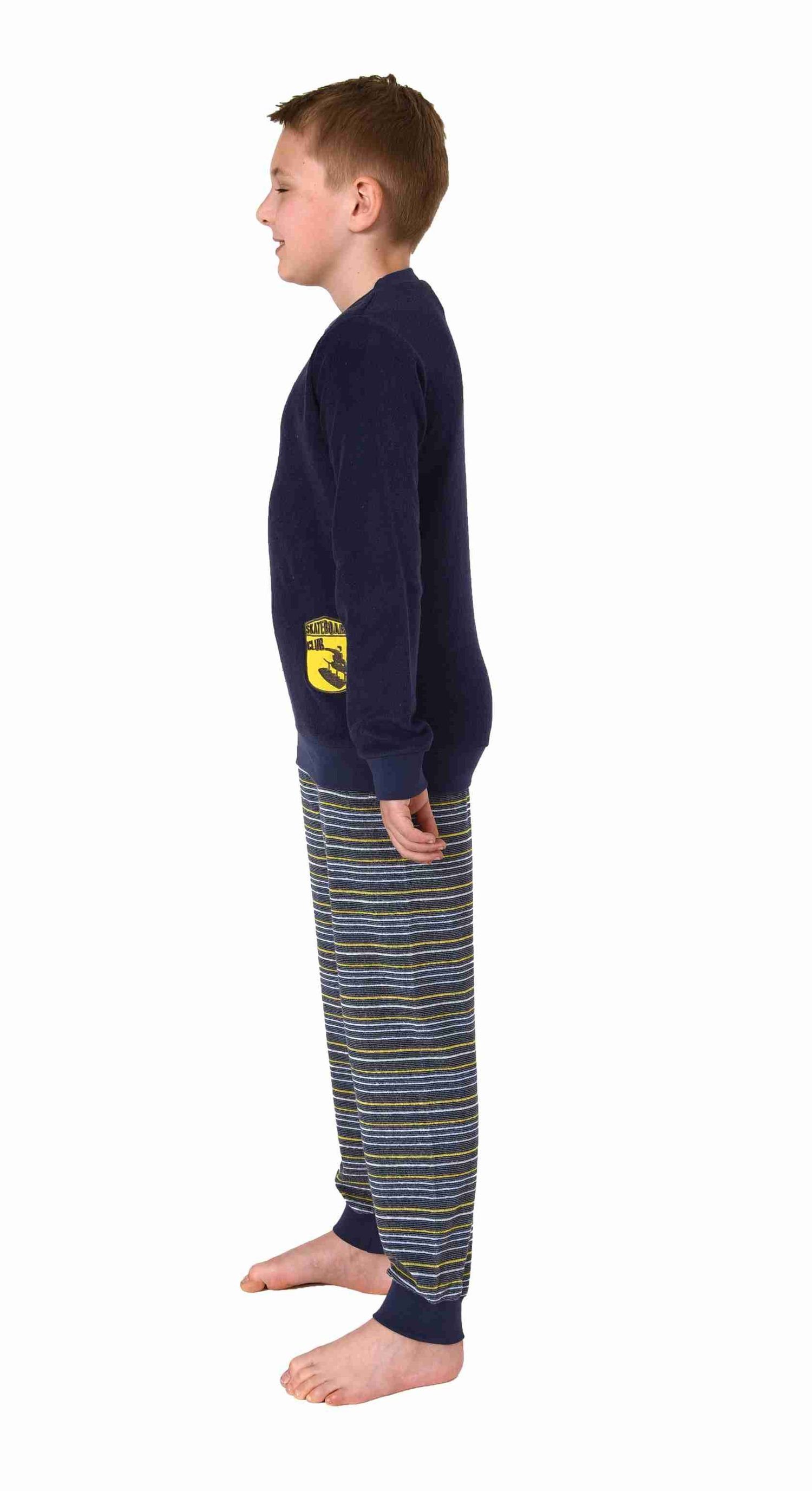 Normann Pyjama Jungen Frottee langarm mit Bündchen und Schlafanzug gelb Skaterboard-Motiv