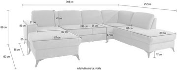 Places of Style Wohnlandschaft Lolland U-Form, Wahlweise mit Bettfunktion und Stauraum, auch mit abwischbarem Bezug