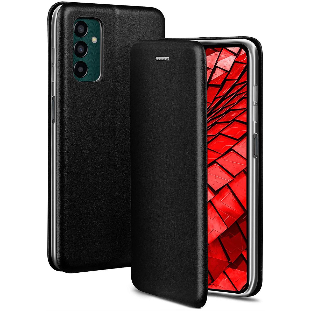 ONEFLOW Handyhülle für Samsung Galaxy M13 Premium Hülle Business Cover Schwarz 6,6 Zoll, 360 Grad Schutzhülle Flip Case Etui Klapphülle Dünn Leder Handy Tasche