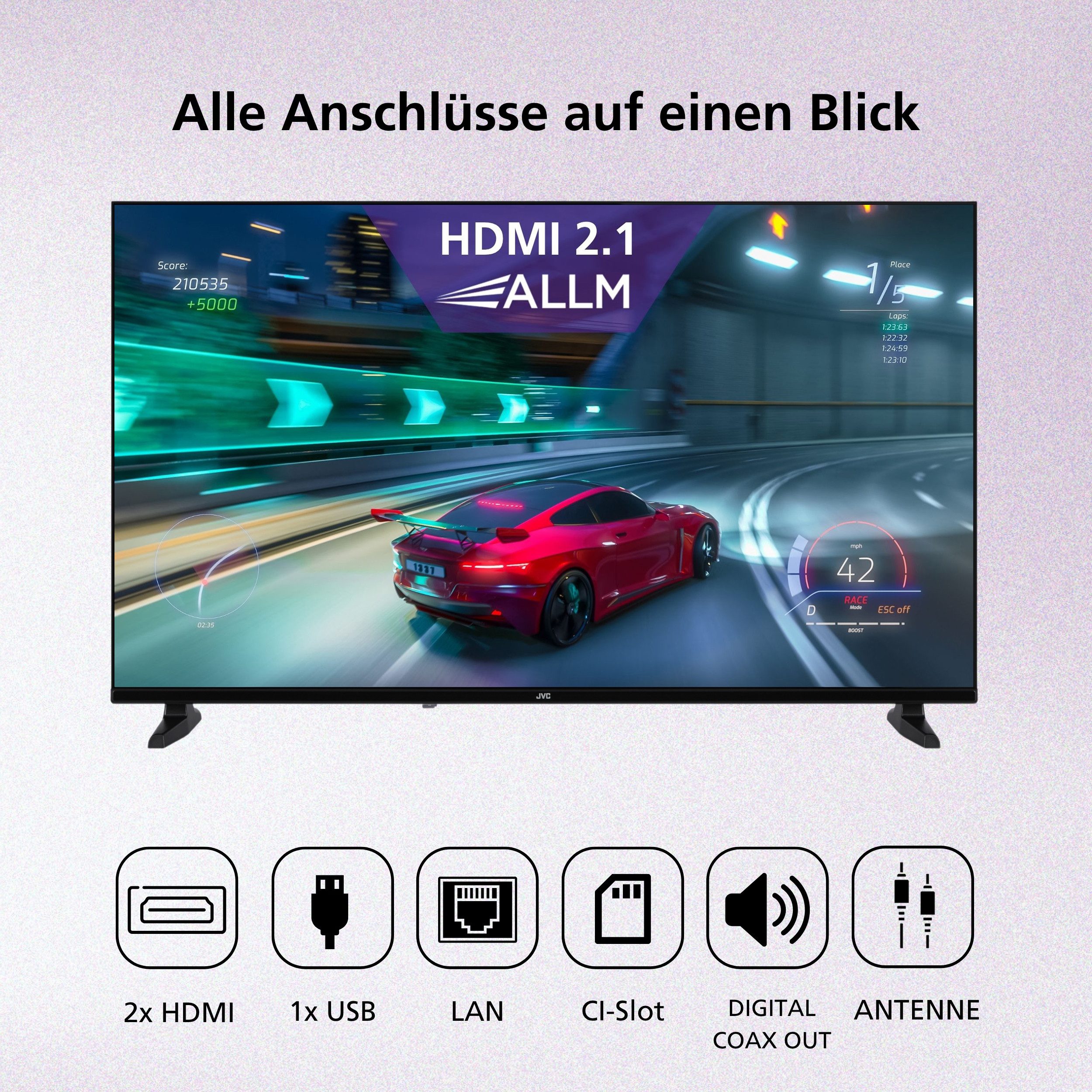 JVC LT-50VU3655 LCD-LED Fernseher (126 cm/50 Zoll, 4K Ultra HD, Smart TV powered by TiVo, Smart TV powered by TiVo, HDR, HDMI 2.1 ALLM, Triple-Tuner)