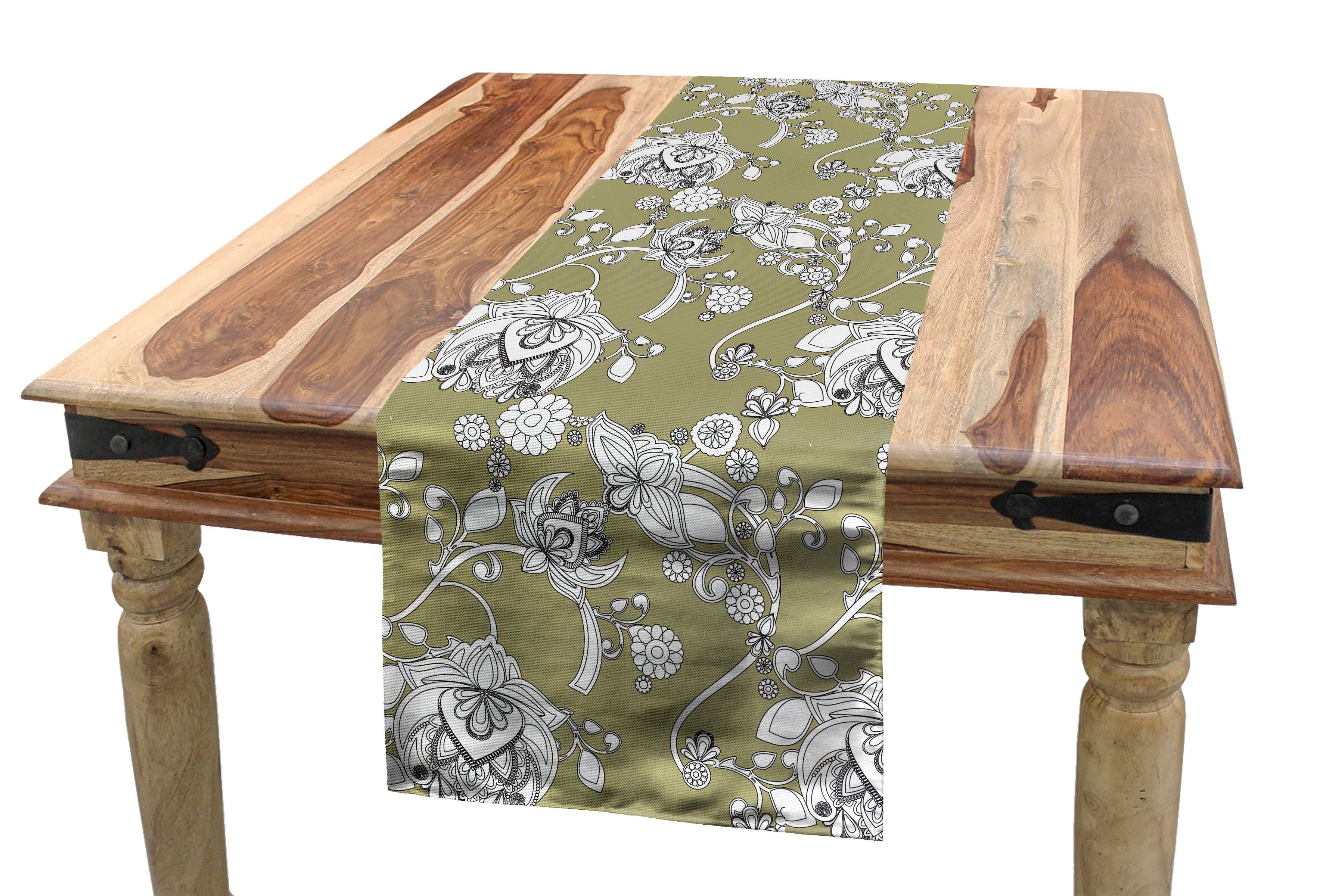 Küche Tischläufer, Rechteckiger Frühlings-Blüten Abakuhaus Esszimmer Blume Dekorativer Art Doodle Tischläufer