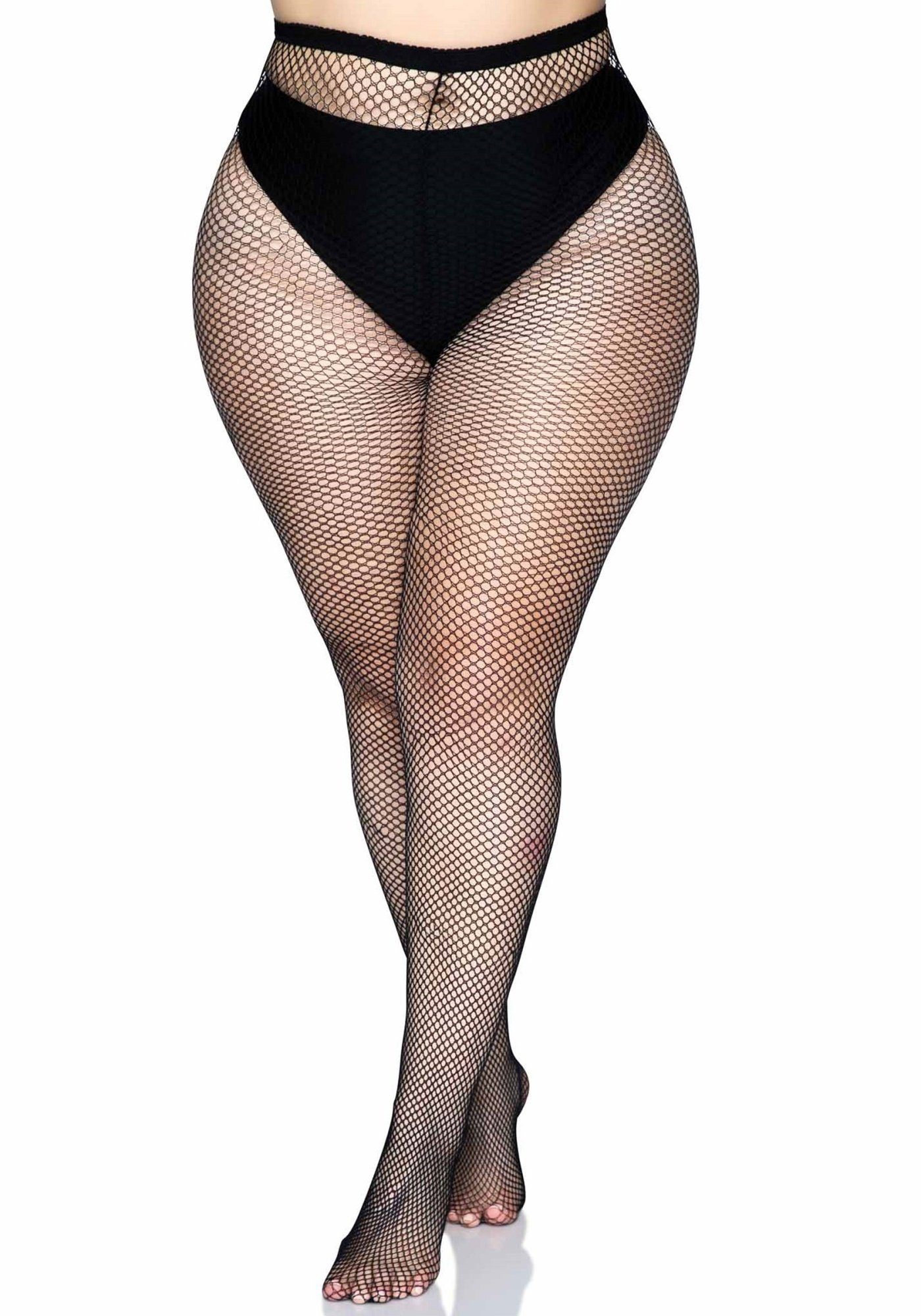 Leg Avenue Netzstrumpfhose Netz-Strumpfhose mit Naht Plus Size - schwarz (1 St) elastischer Netz-Stoff