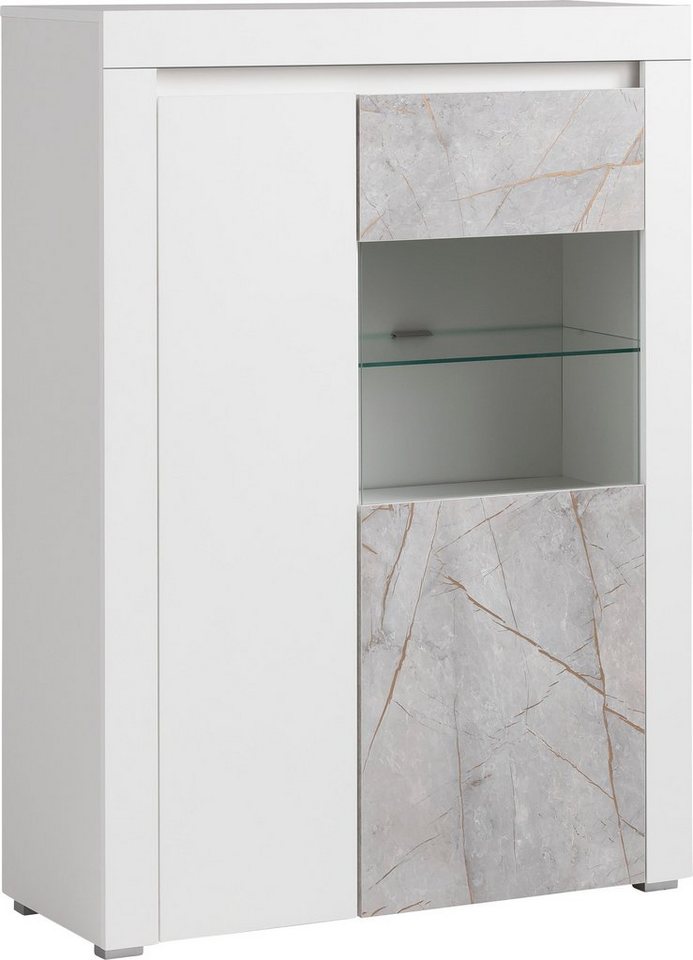 Home affaire Vitrine Stone Marble mit einem edlen Marmor-Optik Dekor, Breite  95 cm, Maße (B/T/H): ca. 95/38/132 cm