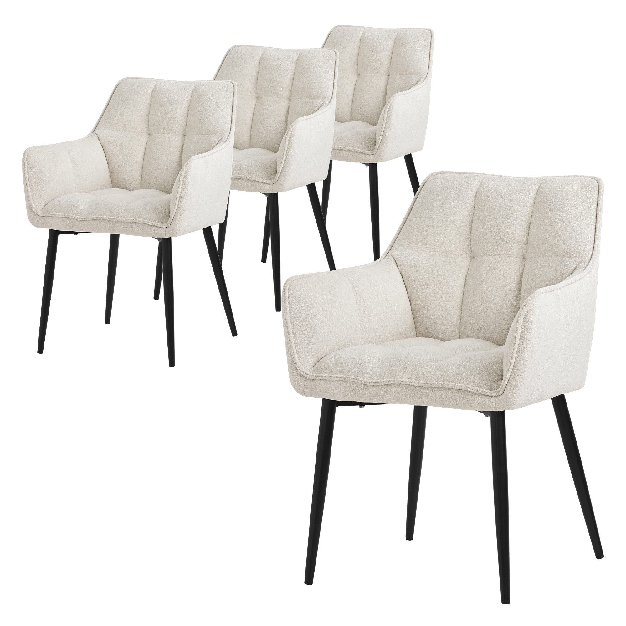 ML-DESIGN Polsterstuhl Esszimmerstuhl mit dickem gepolsterter Sitz Rücken- und Armlehnen (4 St), Wohnzimmerstuhl aus Frotteestoff Creme Loungesessel Küchenstuhl