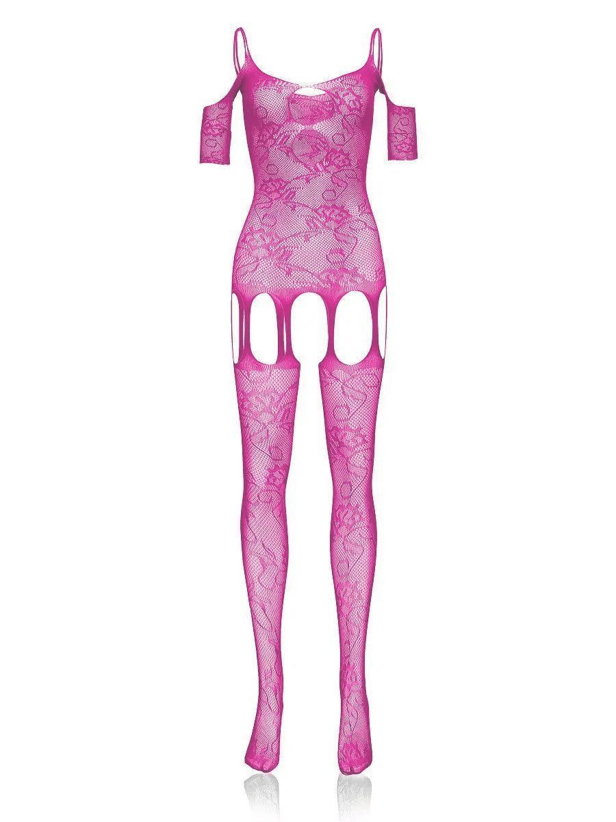 Elegant Love Bodystocking-Ouvert Bodystocking aus Netzspitze – Dessous mit offenem Schritt Netz-Catsuit – figurbetonte Reizwäsche aus Mesh, schulterfrei