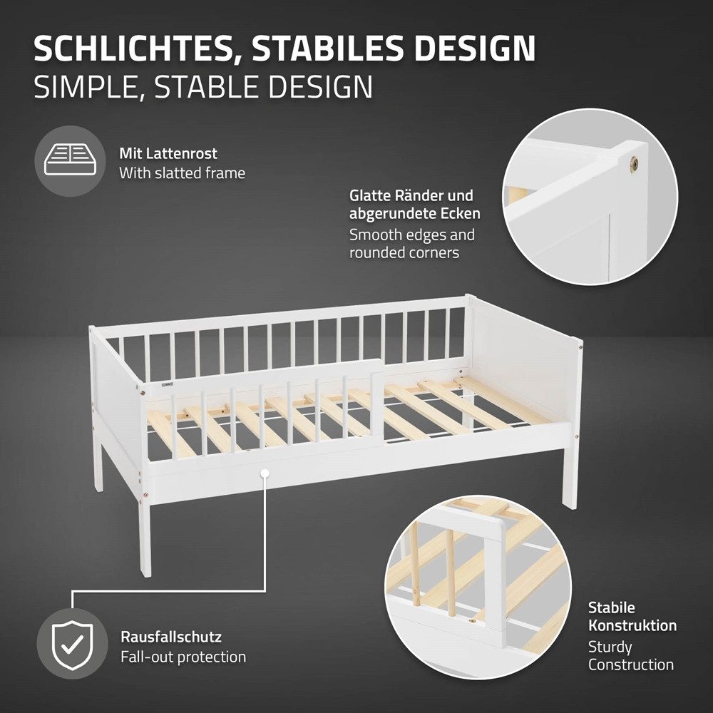 ML-DESIGN Jugendbett Bodenbett Juniorbett inkl. Lattenrost Einzelbett für Kinder Kinderbett, Junior-Bett mit Rausfallschutz & Matratze Bettrahmen aus MDF / Kief – Bild 4 von 5