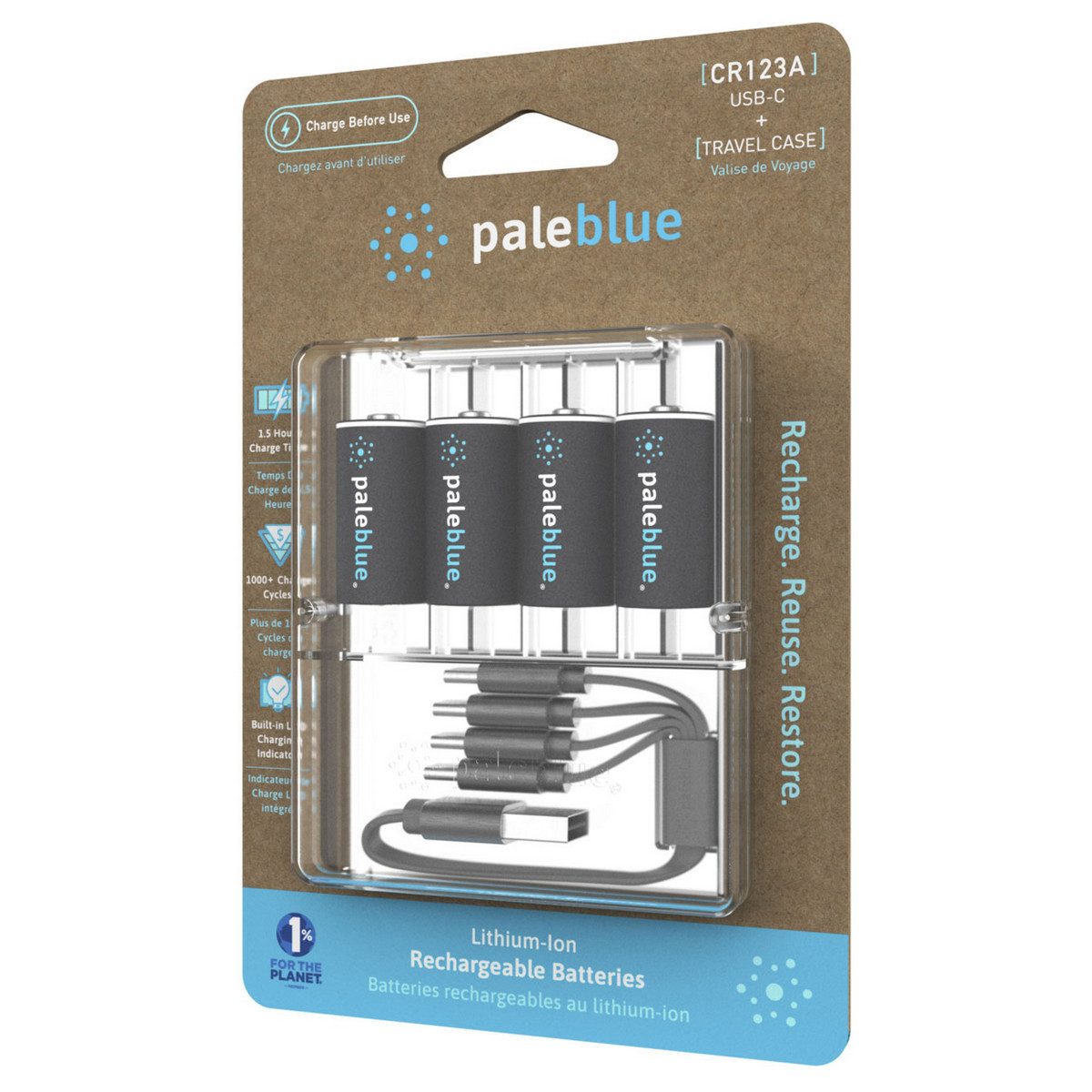 Paleblue Akku CR-123A (1,5 V), USB-C-Ladeanschluss direkt im Akku