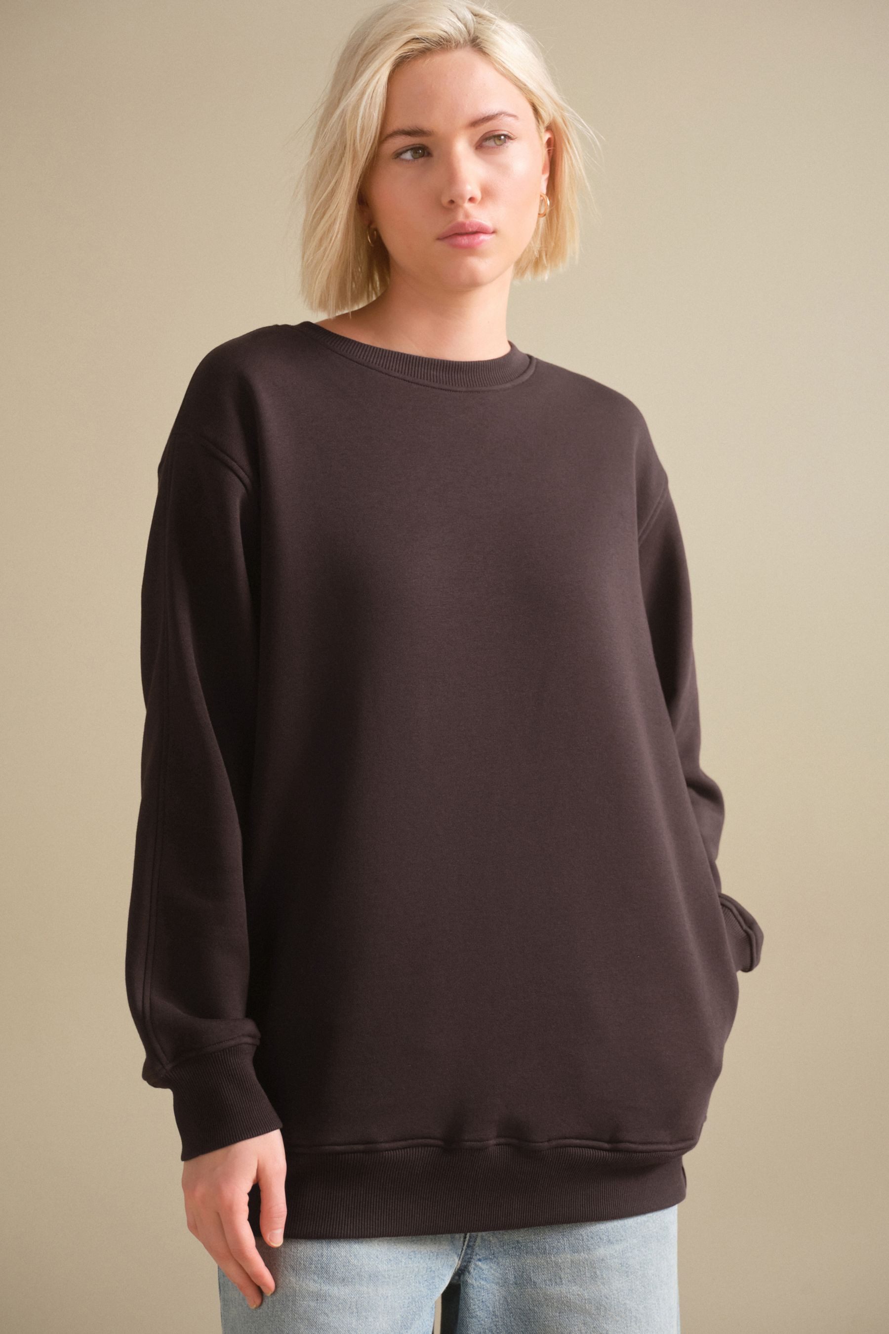 Next Longsweatshirt Angerautes Relaxed Fit Oversized-Sweatshirt (1-tlg)