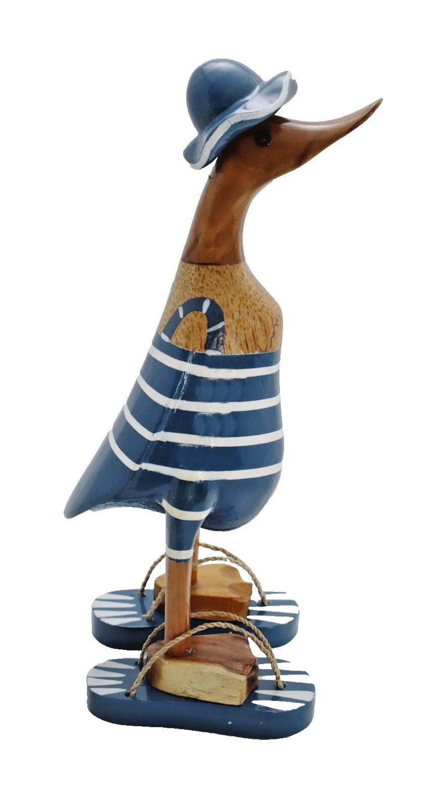 dekotrend.gallery Tierfigur Deko Ente Holz Laufente Badeanzug Badelatschen Vogel Figur Skulptur, Entenfigur Vogelfigur Dekofigur Dekoskulptur Dekoobjekt